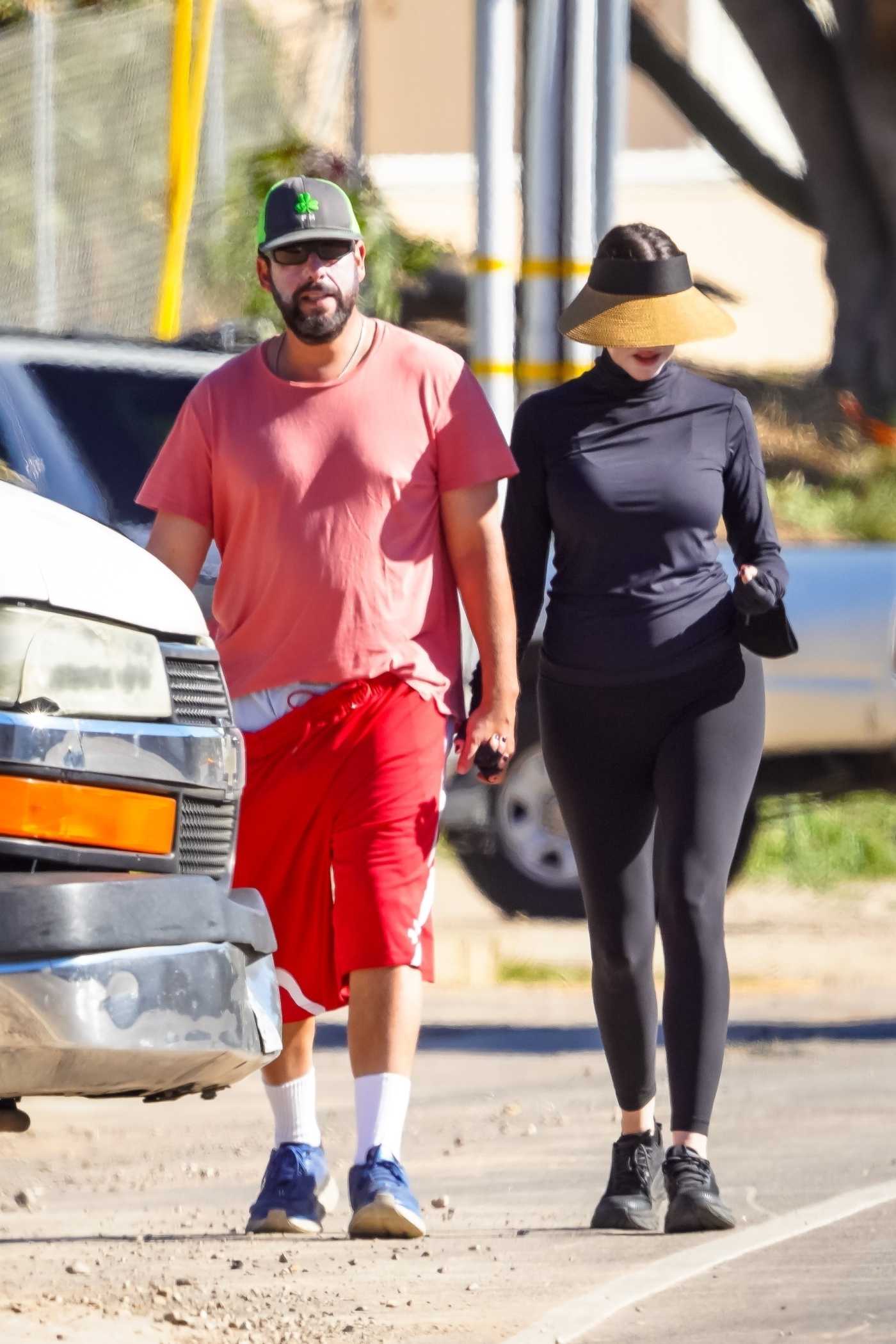 Adam Sandler in a Red Tee Was Seen Out with Jackie Sandler in Malibu 02/07/2022