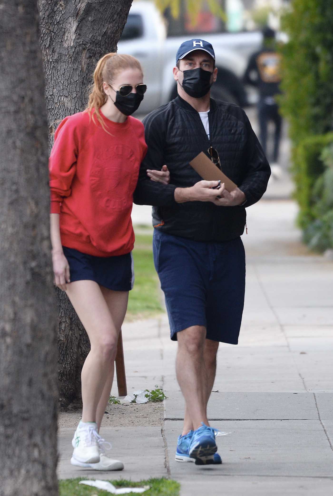 Anna Osceola in a Red Sweatshirt Was Seen Out with Jon Hamm in Los Angeles 02/22/2022
