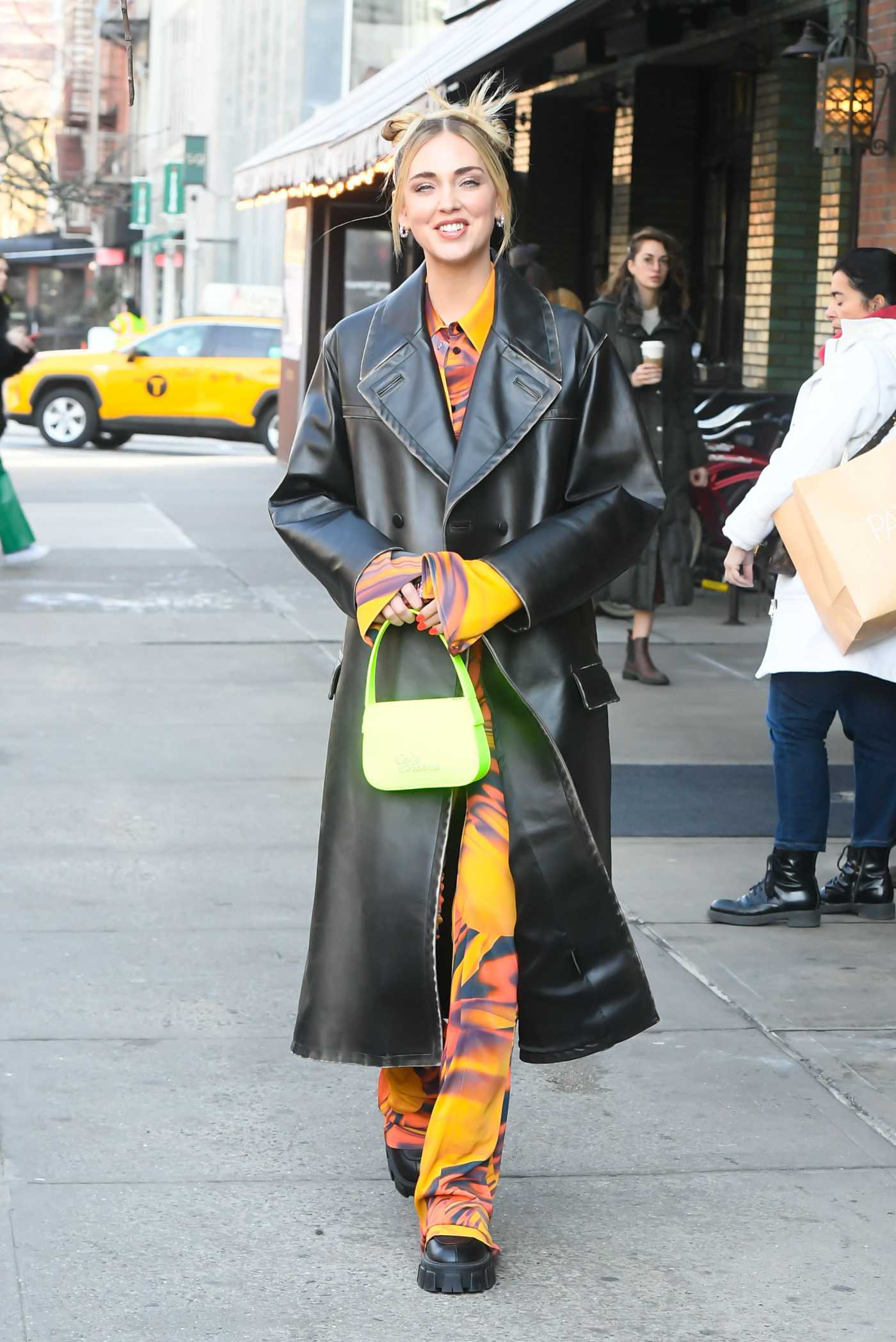 Chiara Ferragni in a Black Leather Coat Was Seen Out in Soho, New York 02/16/2022
