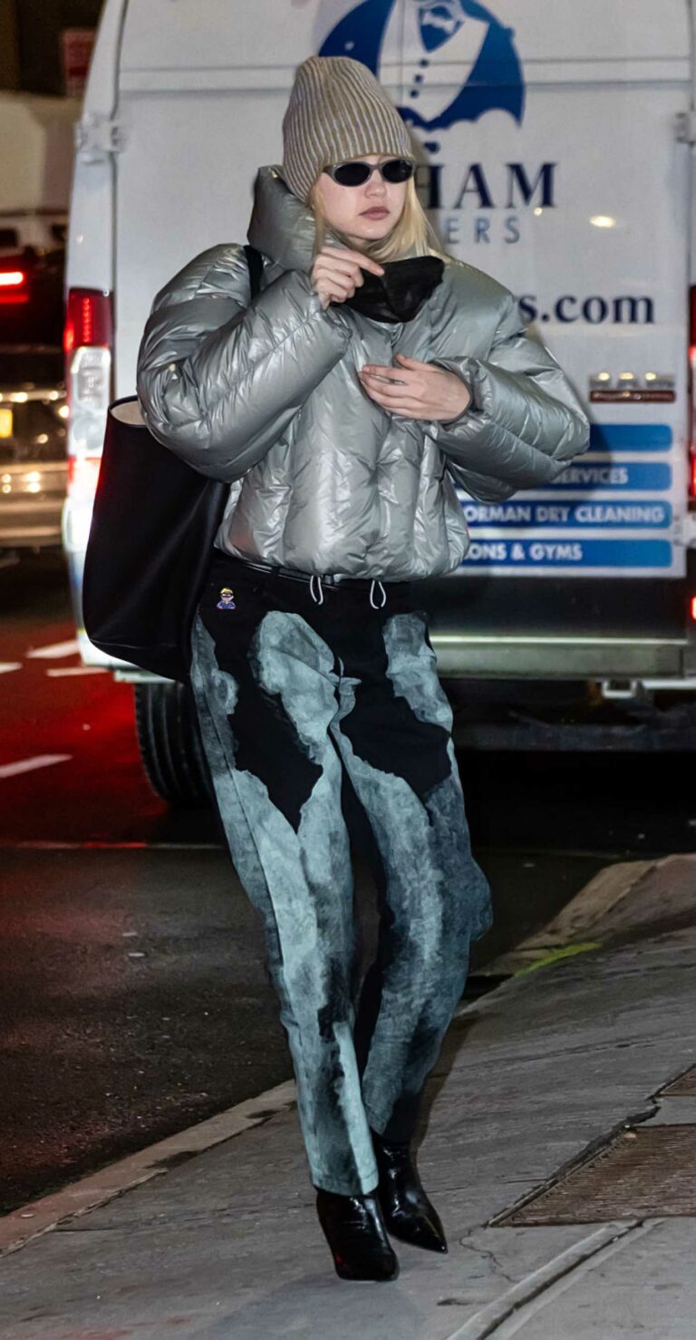Gigi Hadid in an Olive Puffer Jacket