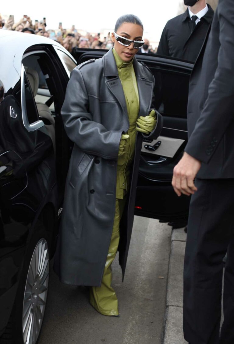 Kim Kardashian in a Black Leather Coat