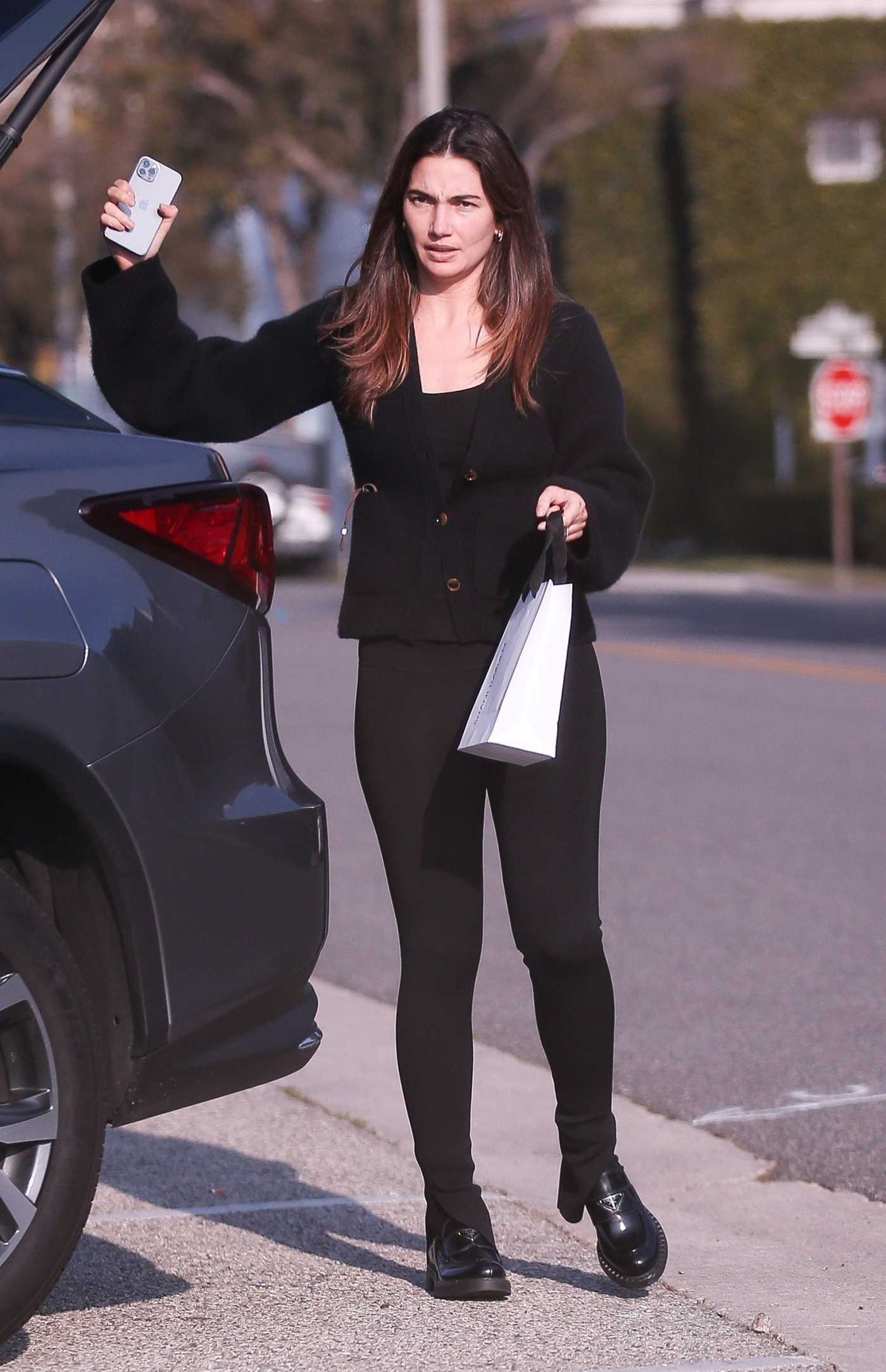 Lily Aldridge in a Black Ensemble Goes Shopping in Beverly Hills 02/01/2022