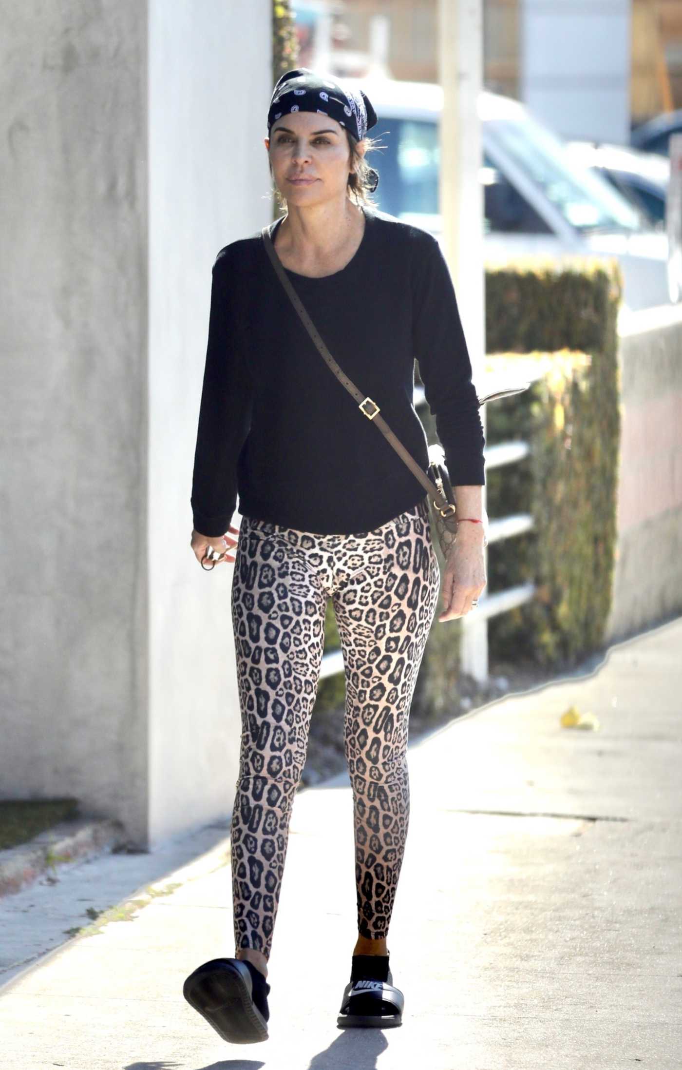 Lisa Rinna in an Animal Print Leggings Leaves a Morning Pilates Class in West Hollywood 02/14/2022