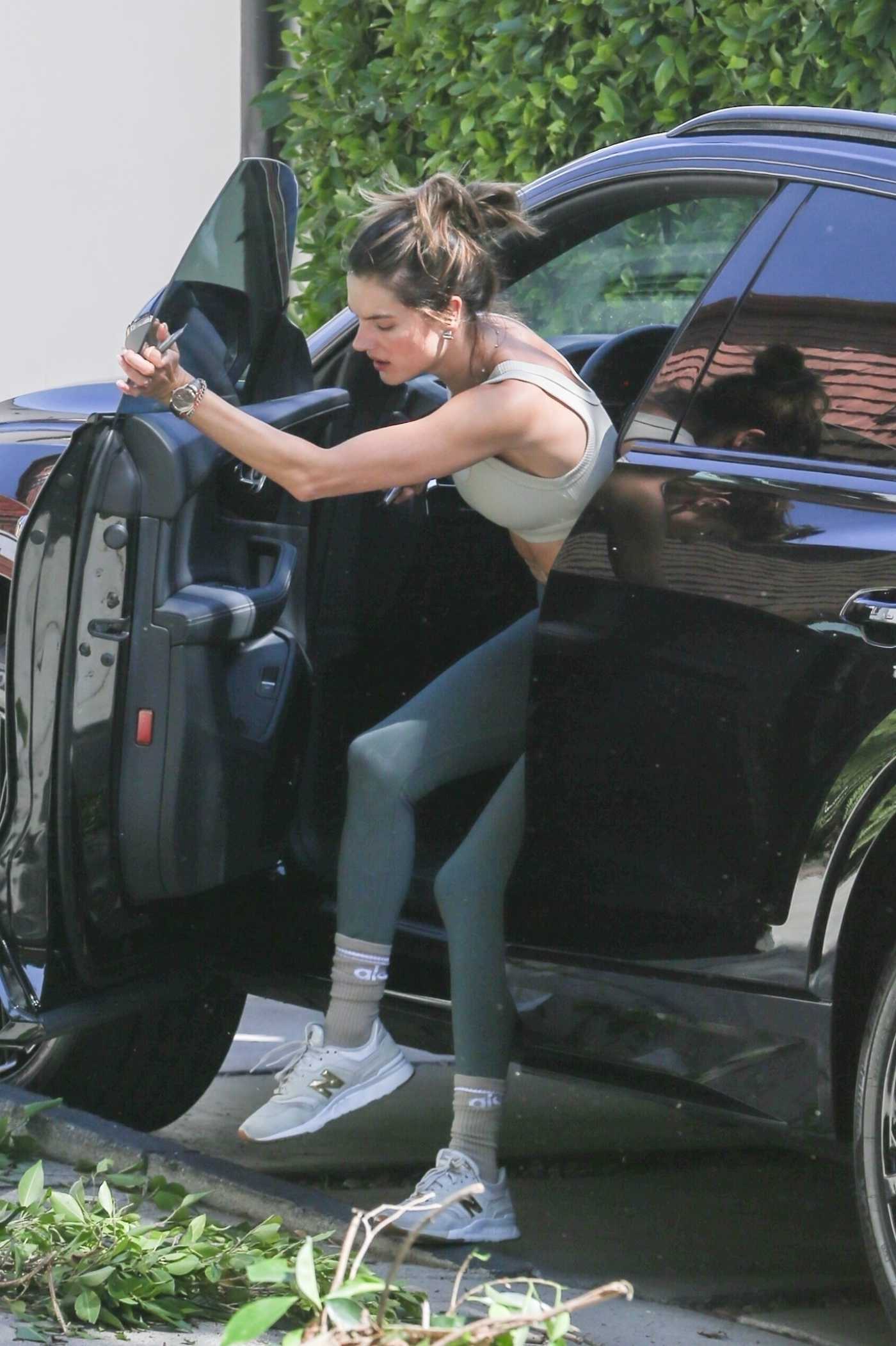 Alessandra Ambrosio in a Beige Sports Bra Leaves a Workout in West Hollywood 03/15/2022