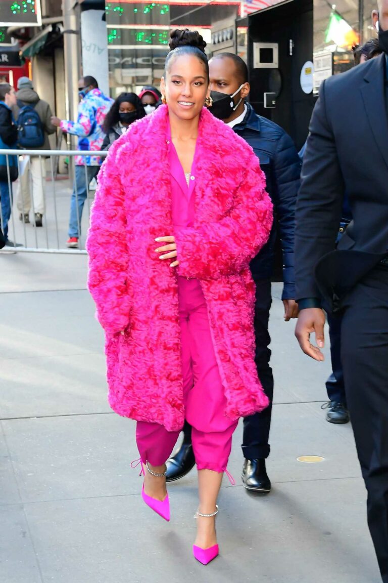 Alicia Keys in a Pink Fur Coat