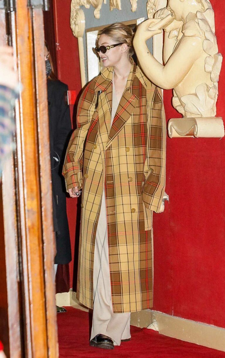 Gigi Hadid in a Yellow Plaid Coat