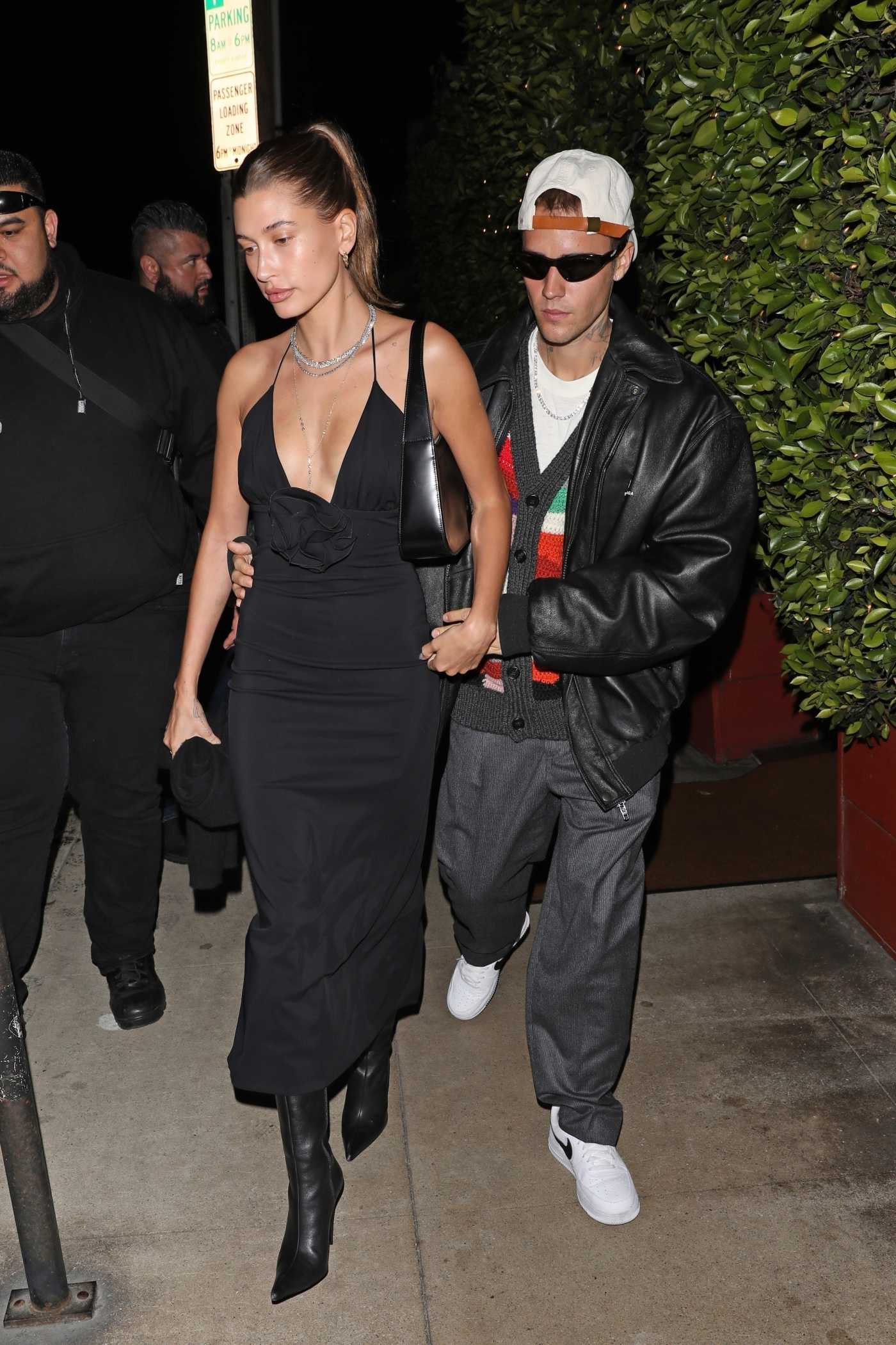 Hailey Baldwin in a Black Dress Leaves After Dinner at Giorgio Baldi with Justin Bieber in Santa Monica 03/20/2022