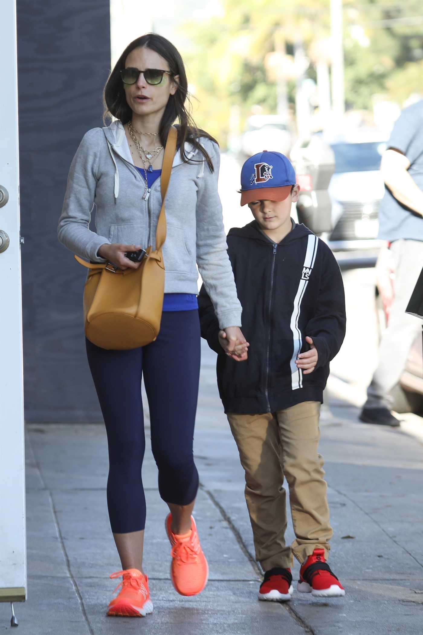 Jordana Brewster in an Orange Sneakers Was Spotted Out with Her Son in Pacific Palisades 03/09/2022
