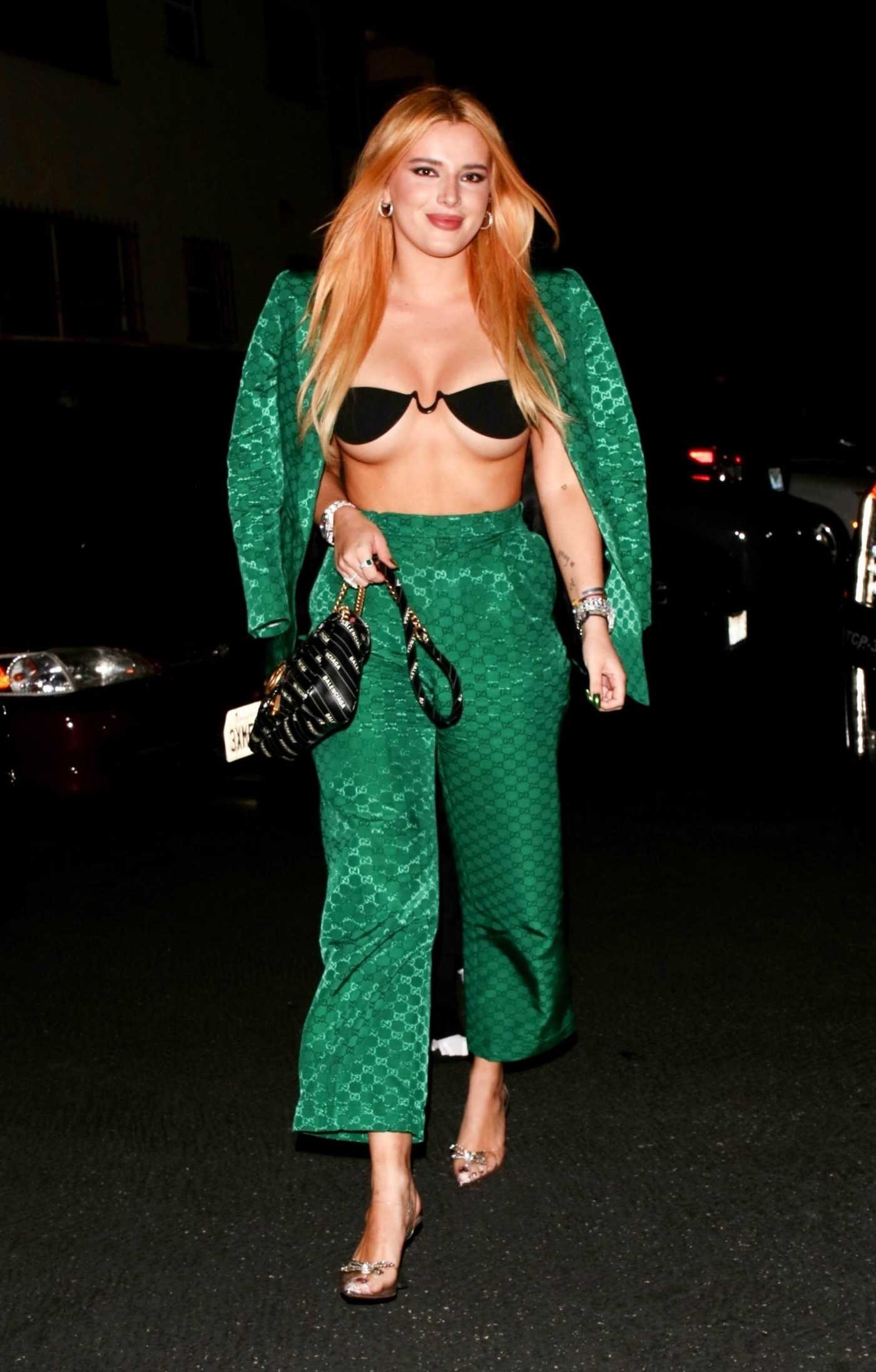 Bella Thorne in a Green Pantsuit Leaves Pre Grammy Party in Los Angeles 04/01/2022