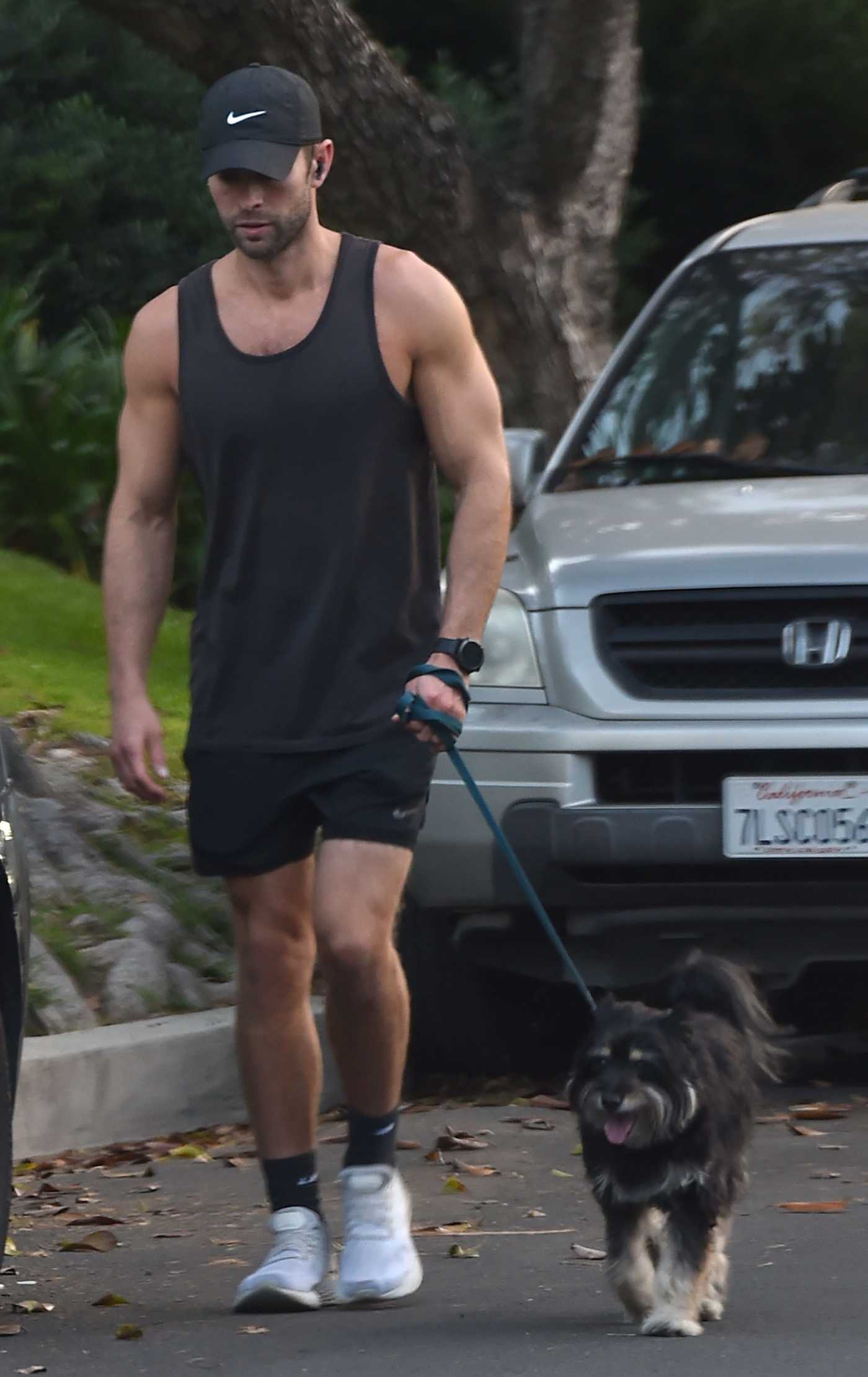 Chace Crawford in a Black Tank Top Walks His Dog in Los Feliz 04/07/2022