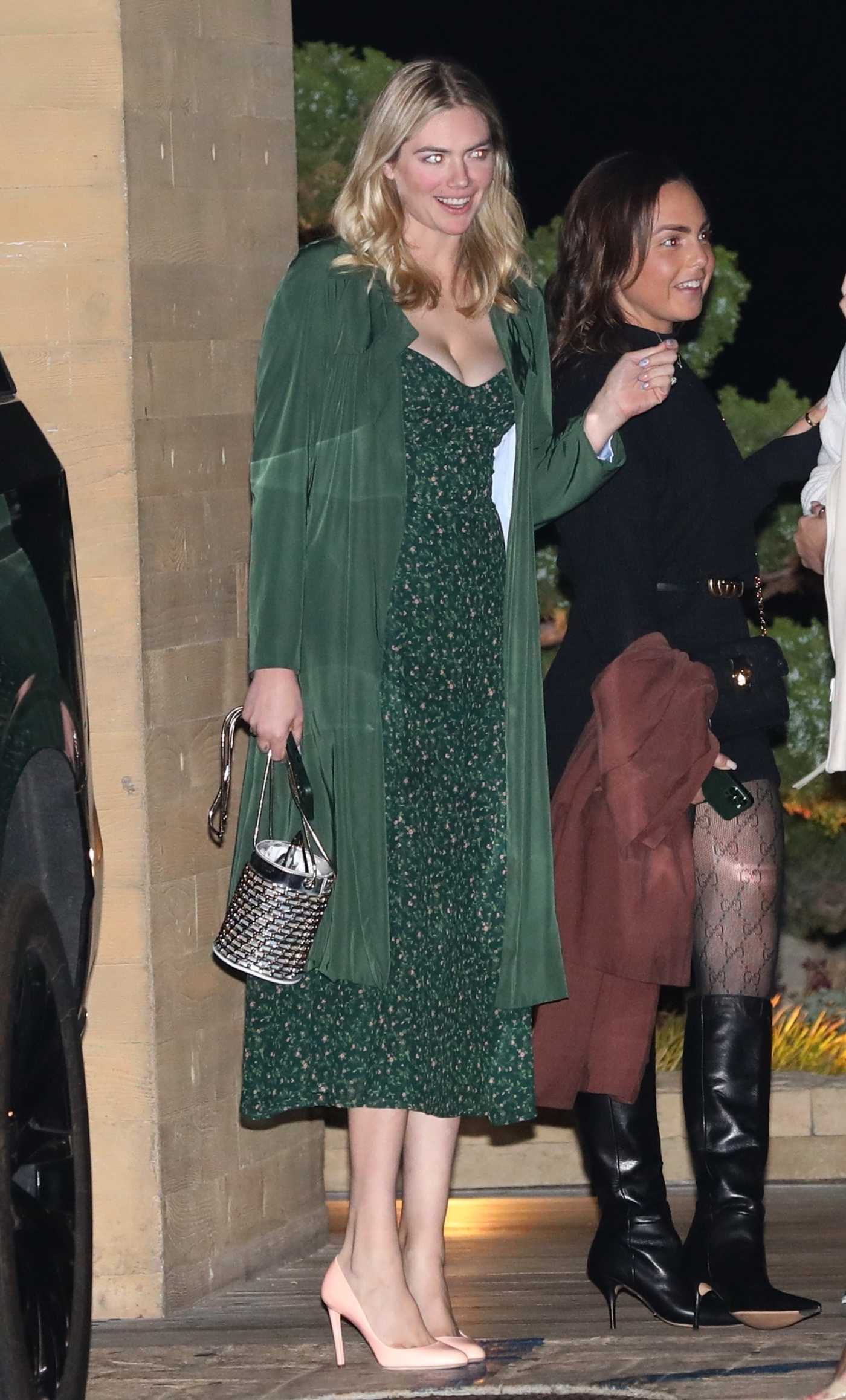 Kate Upton in a Green Floral Dress Leaves Nobu Restaurant After Having Dinner with Friends in Malibu 04/19/2022