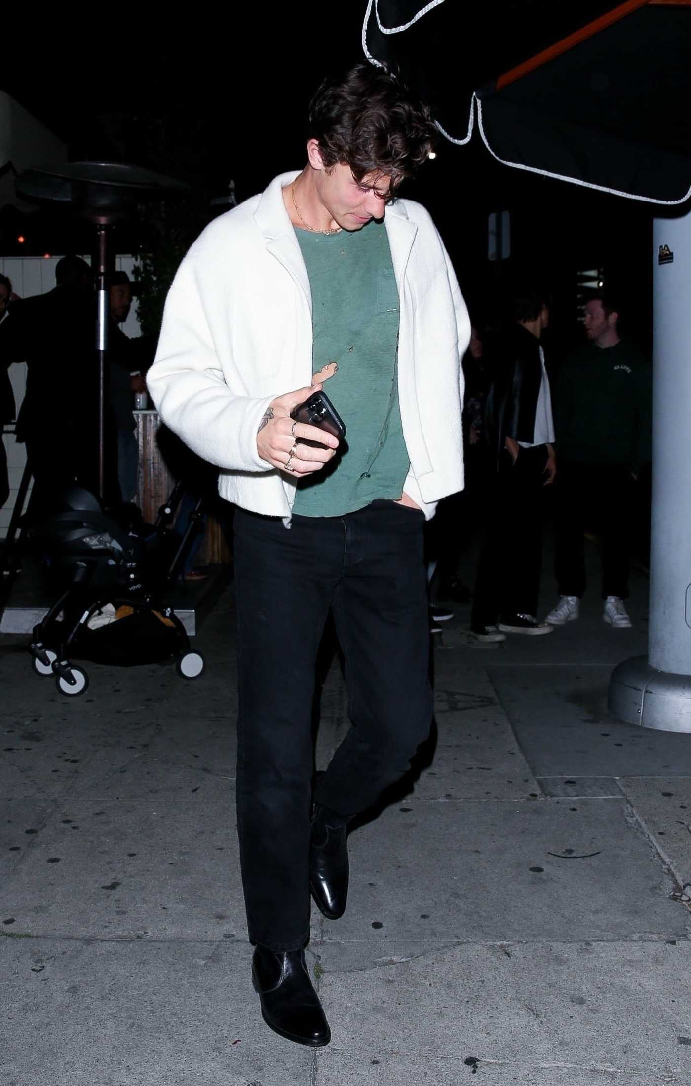 Shawn Mendes in a White Jacket Leaves The Nice Guy in West Hollywood 03/30/2022