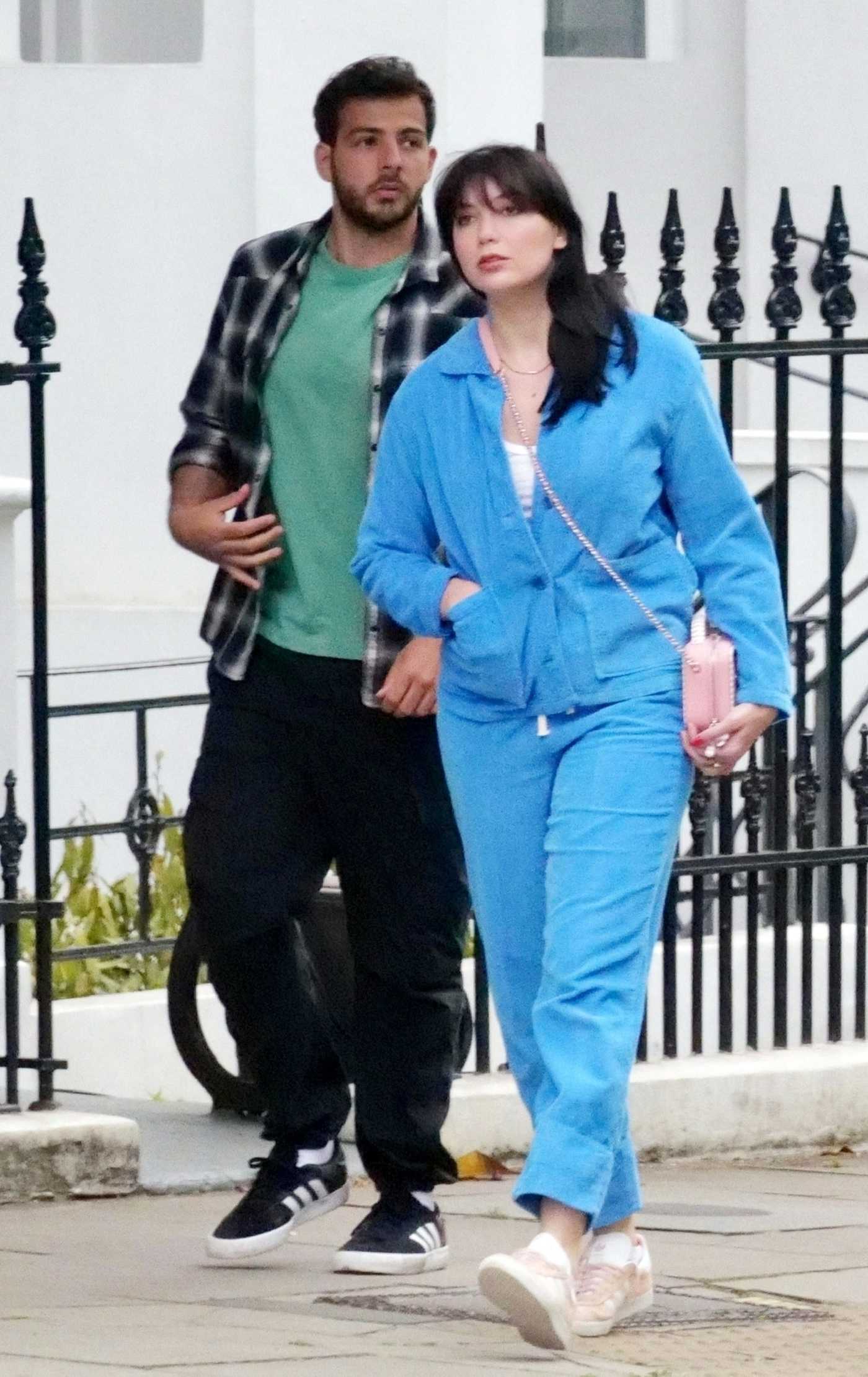 Daisy Lowe in a Baby Blue Pantsuit Was Seen Out with Her Boyfriend Jordan Saul in North London 05/09/2022