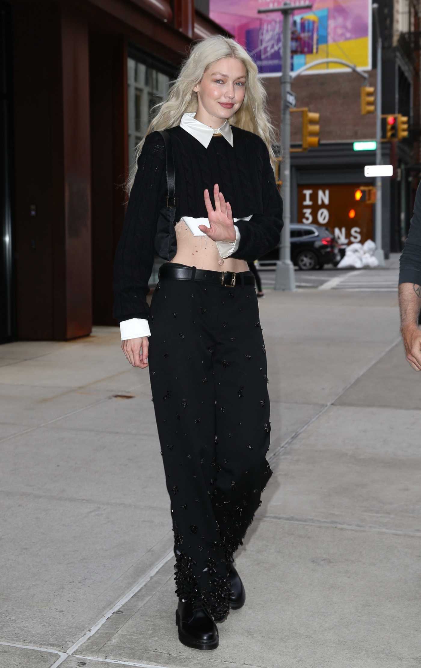 Gigi Hadid in a Black Pants Leaves Her Apartment in New York 05/01/2022