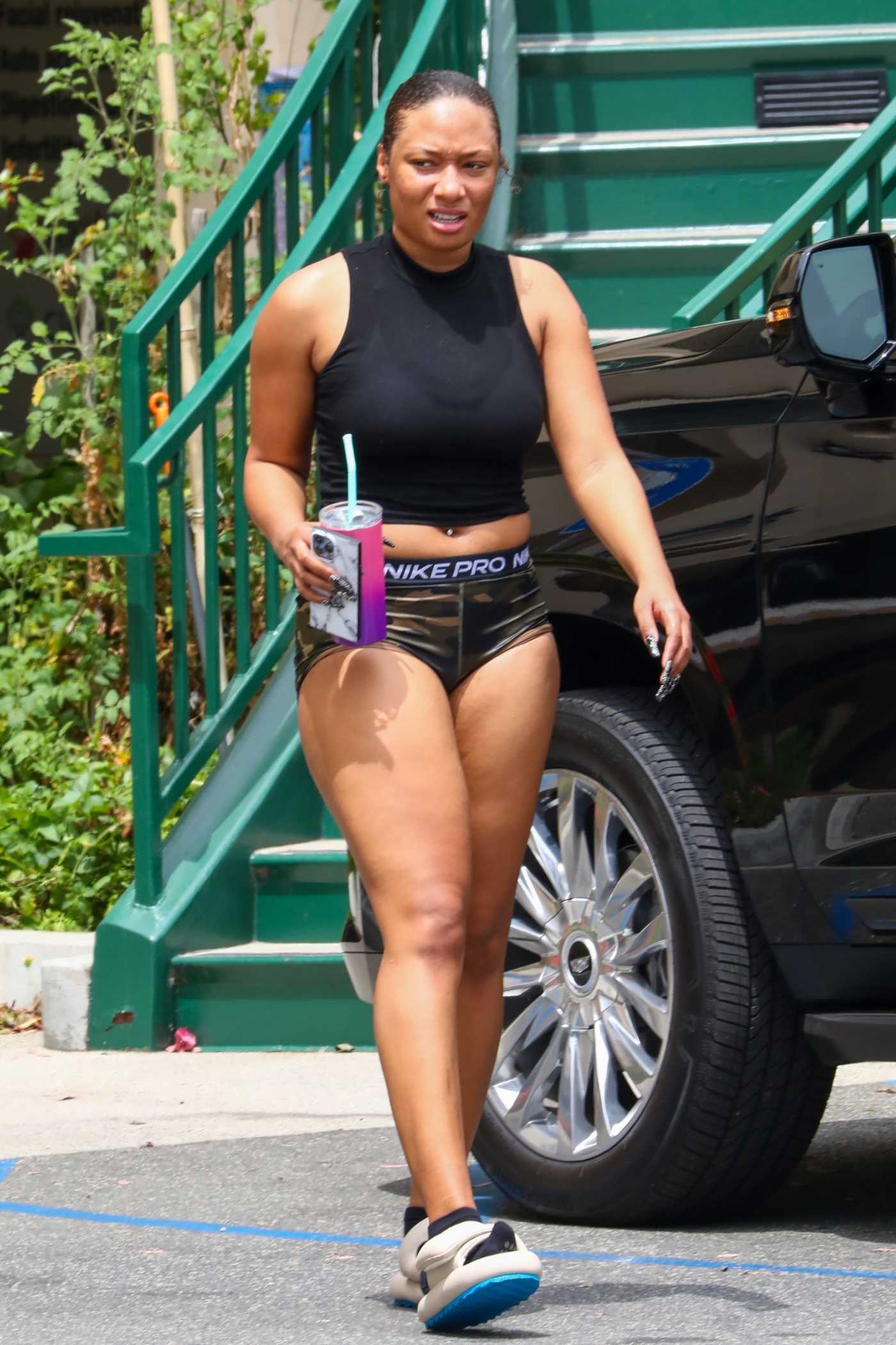 Megan Thee Stallion in a Black Top Leaves an Early Morning Yoga Session in Los Angeles 05/28/2022