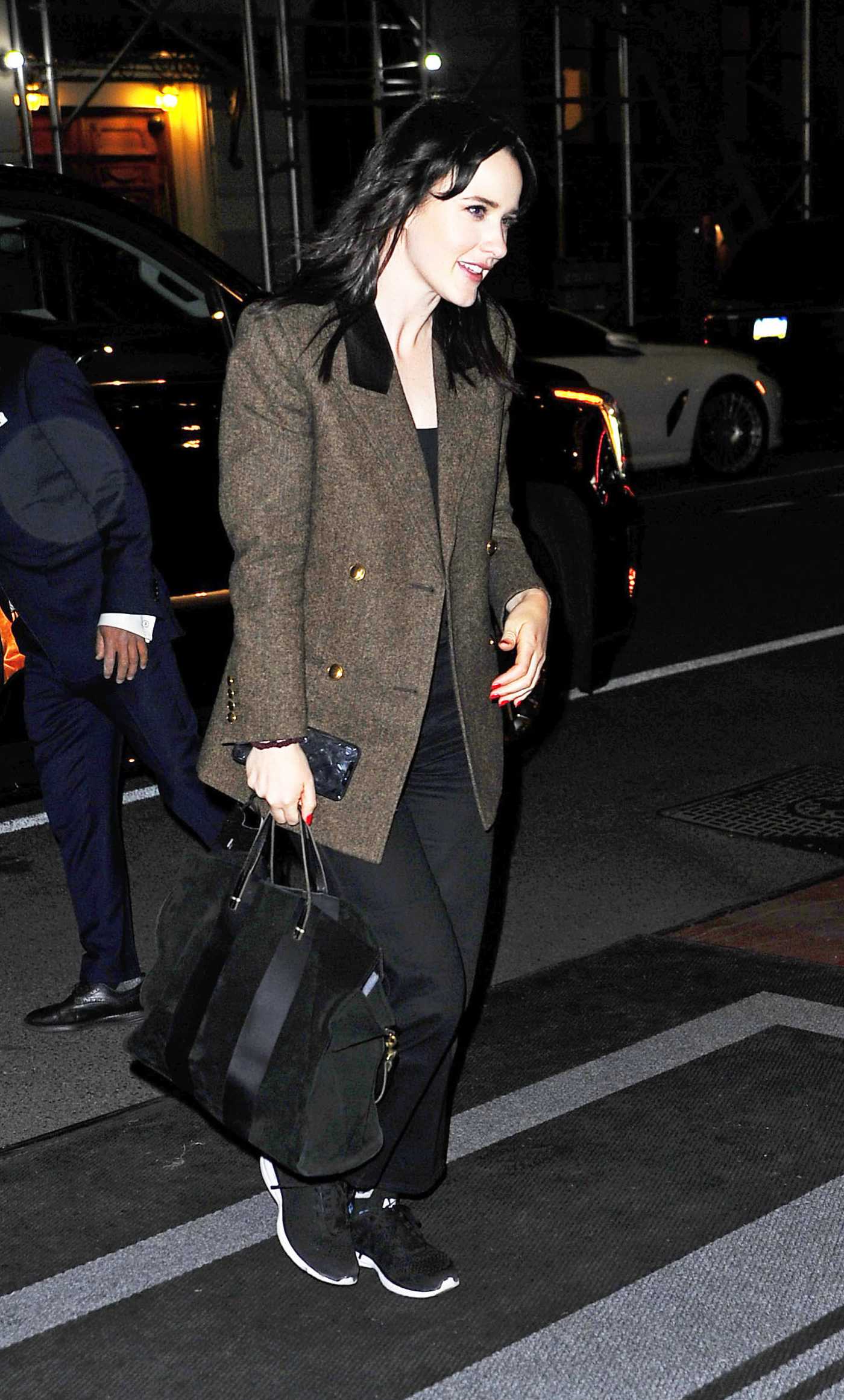 Rachel Brosnahan in a Black Sneakers Arrives at The Mark Hotel in New York 04/30/2022