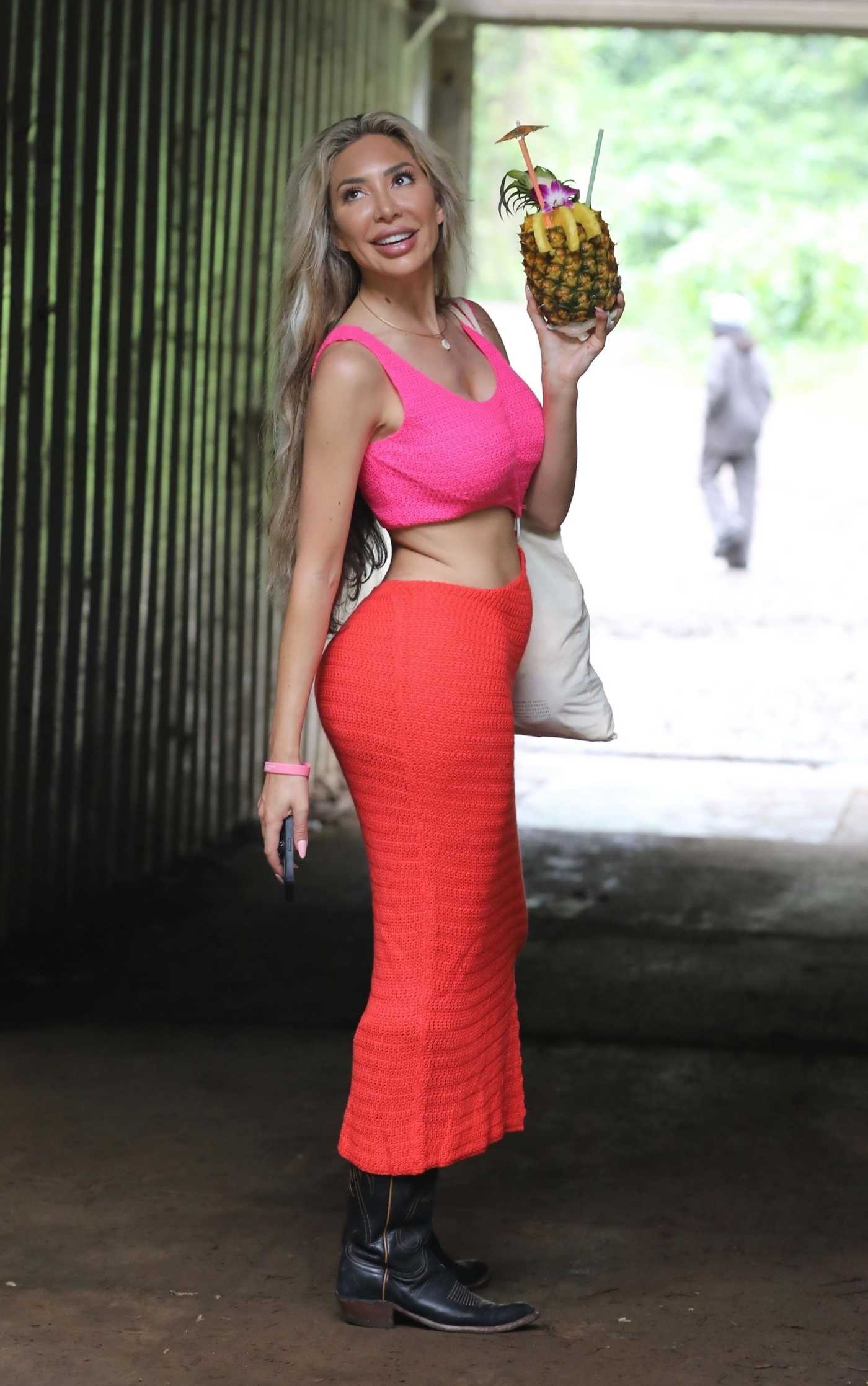 Farrah Abraham in a Red Skirt Taking a Trip to a Waterfall Near Waikiki in Hawaii 05/31/2022