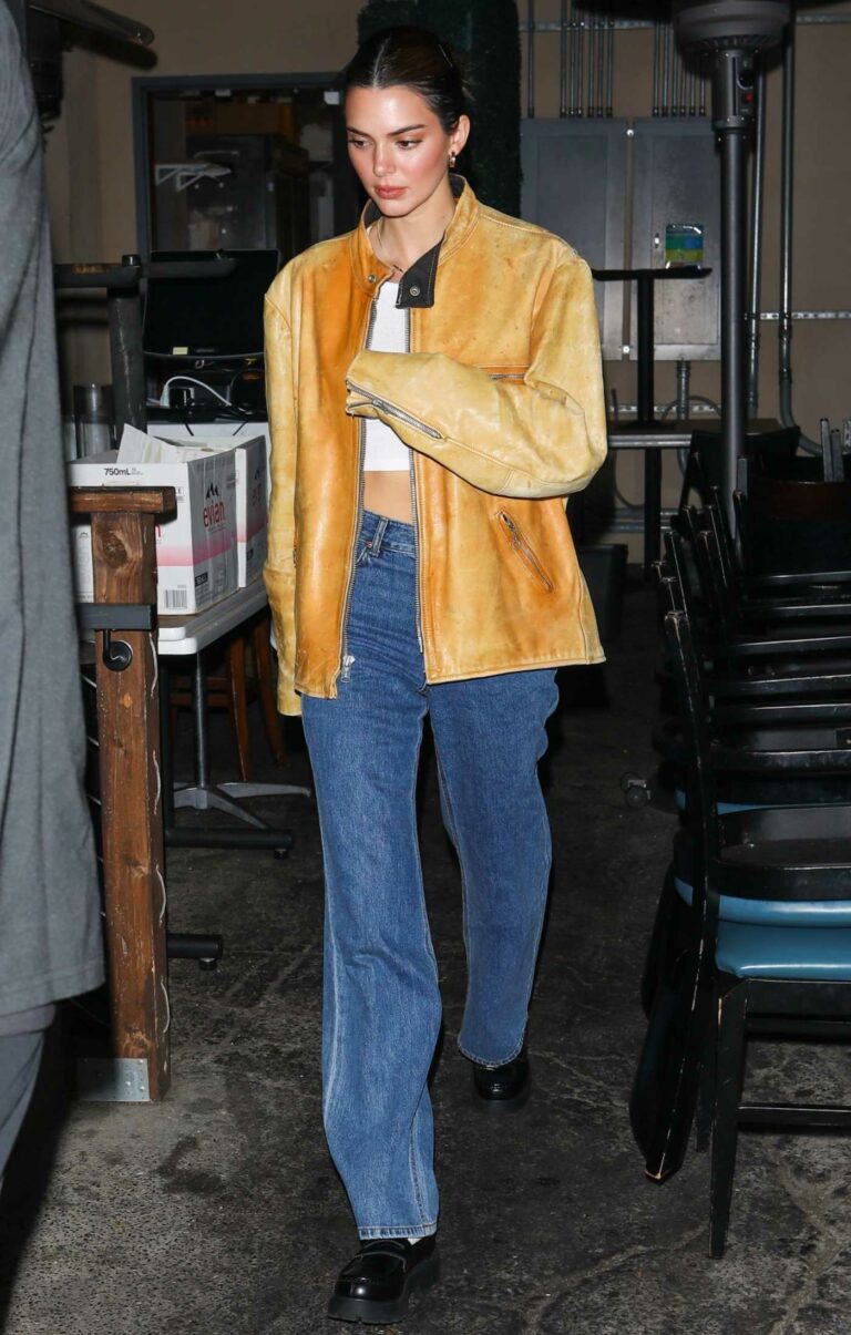 Kendall Jenner in a Yellow Leather Jacket