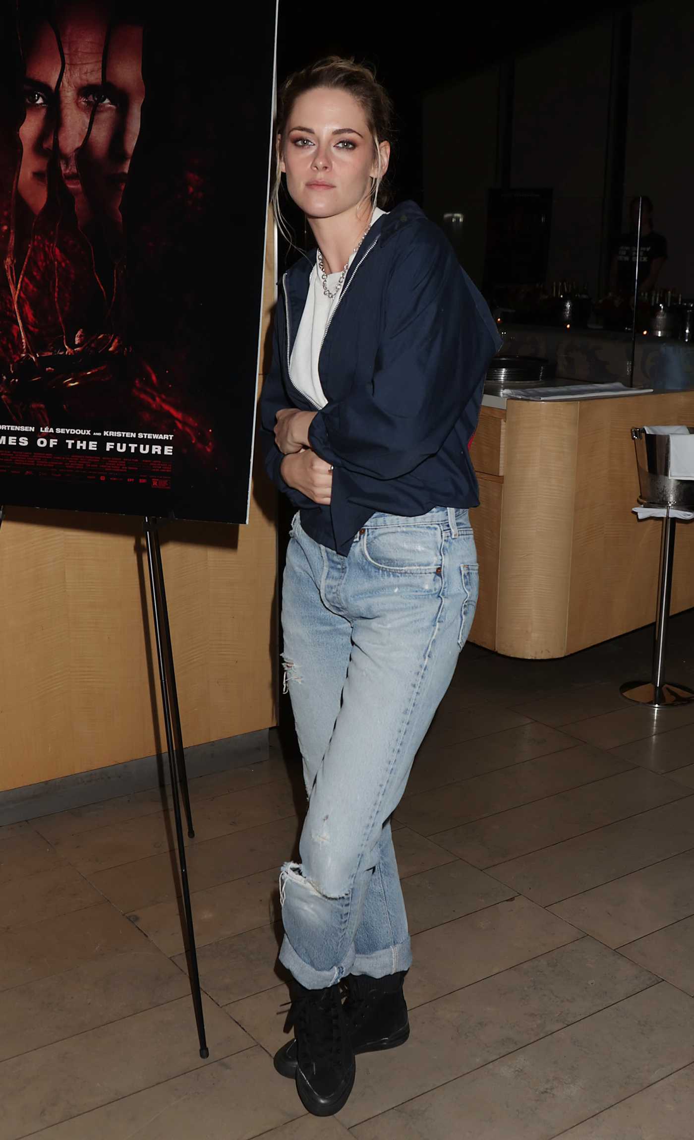 Kristen Stewart in a Blue Ripped Jeans Attends the Crimes of the Future Premiere After Party in New York 06/02/2022