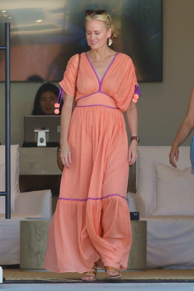 Laeticia Hallyday in a Full-Length Peach Sundress