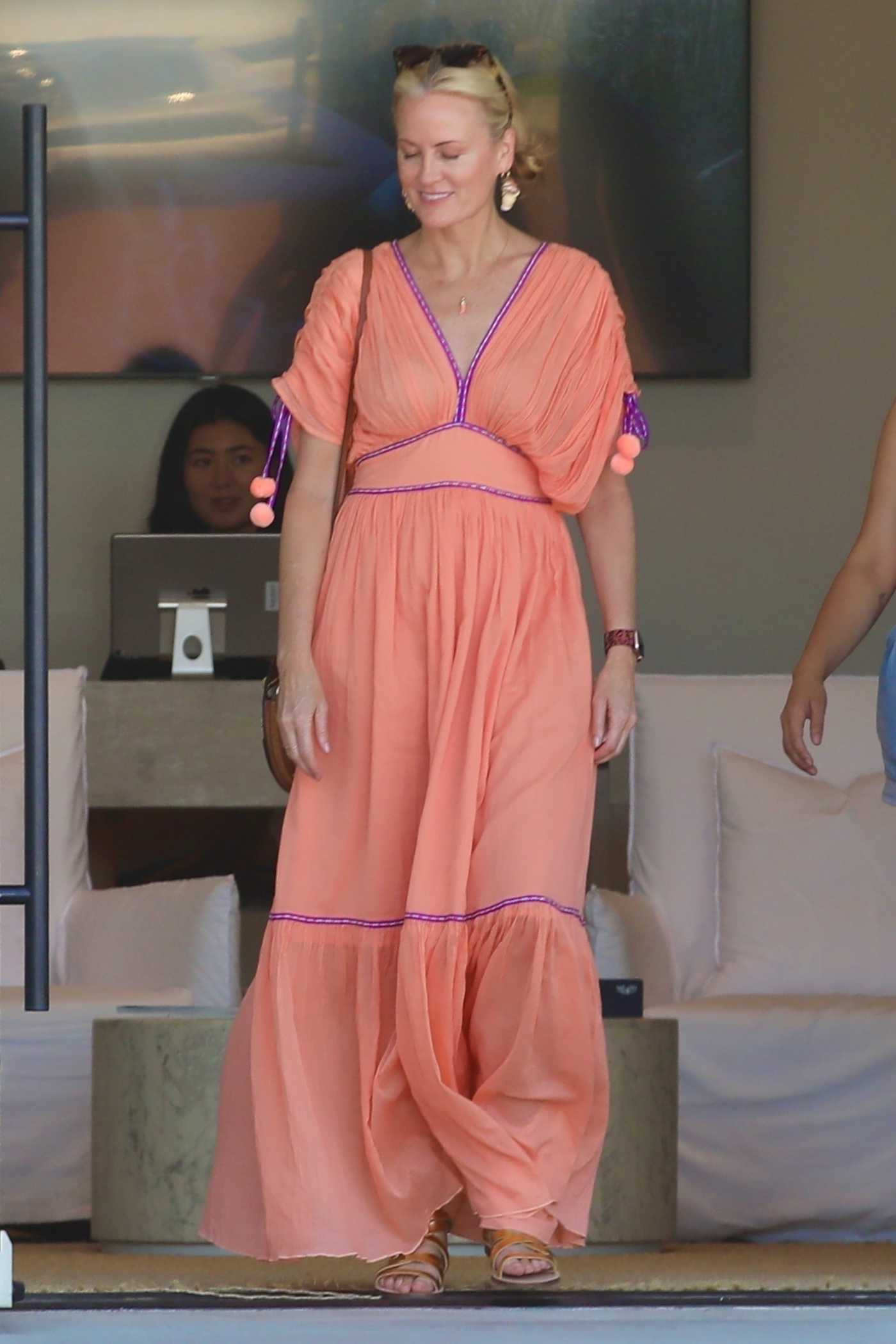 Laeticia Hallyday in a Full-Length Peach Sundress Was Seen Out in Malibu 06/23/2022