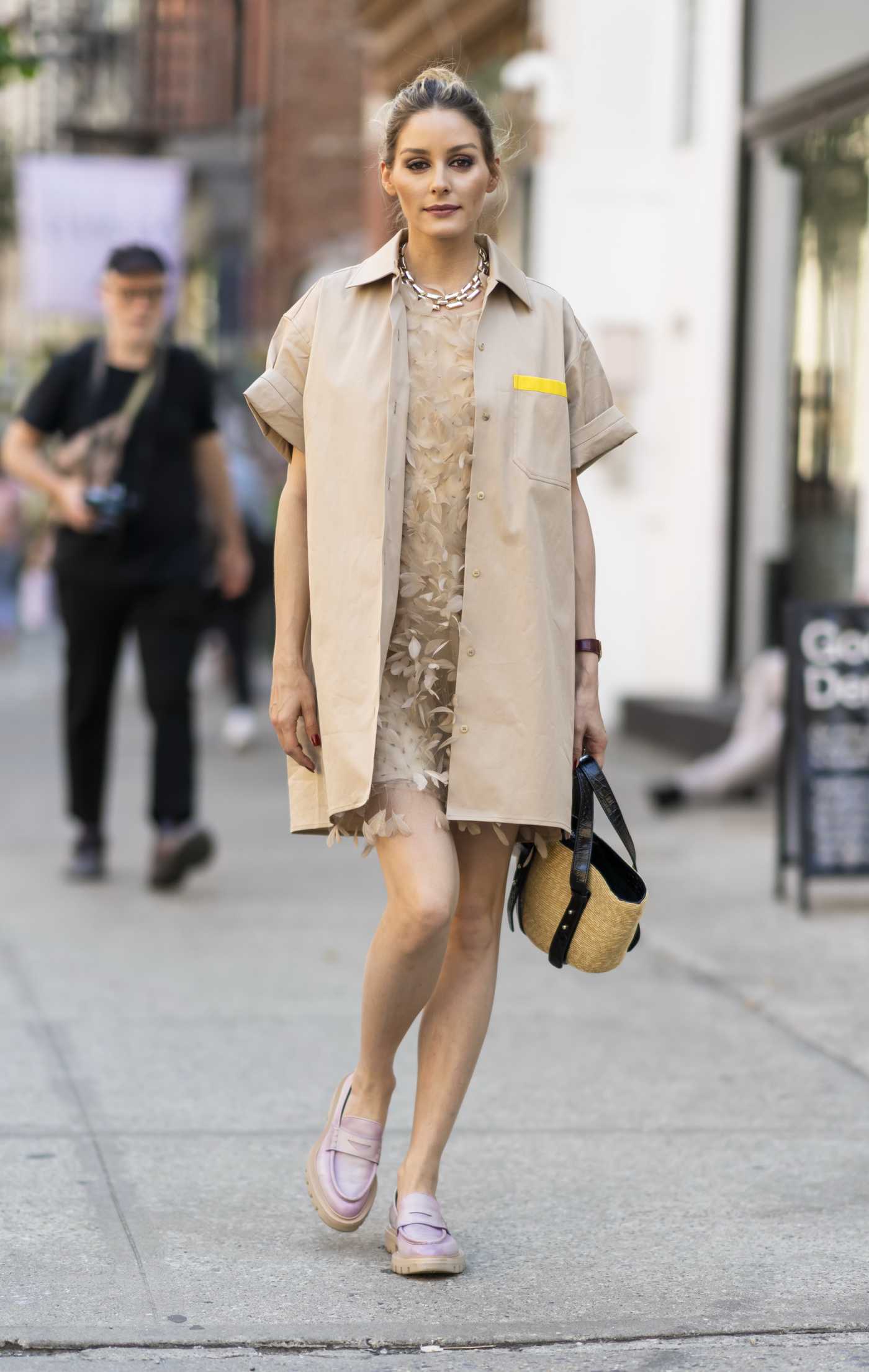 Olivia Palermo in a Beige Shirt Was Seen Out in New York 06/07/2022