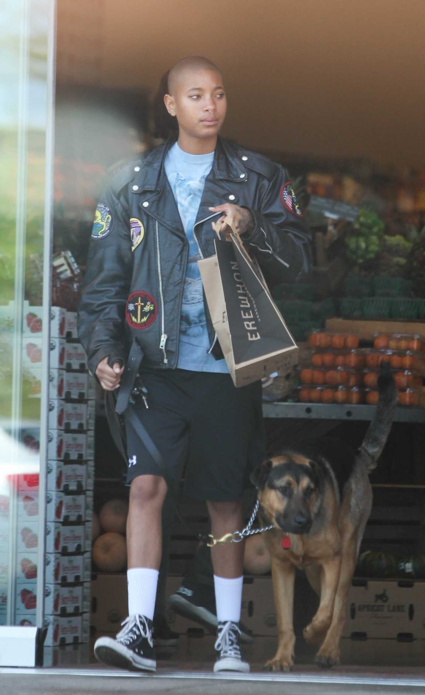 Willow Smith in a Black Leather Jacket Goes Gorcery Shopping with Her Dog in Calabasas 06/18/2022