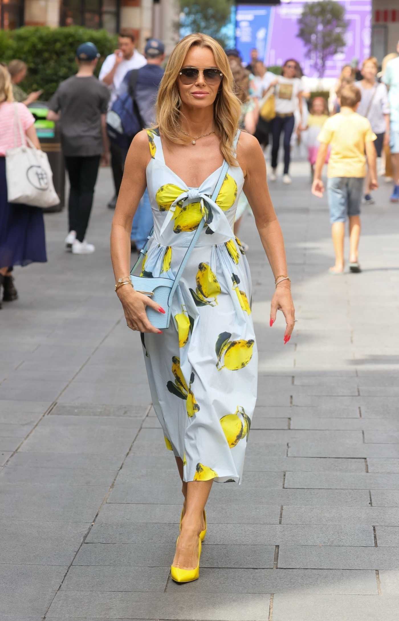 Amanda Holden in a Fruit Print Dress Heads to Buckingham Palace in London 07/14/2022