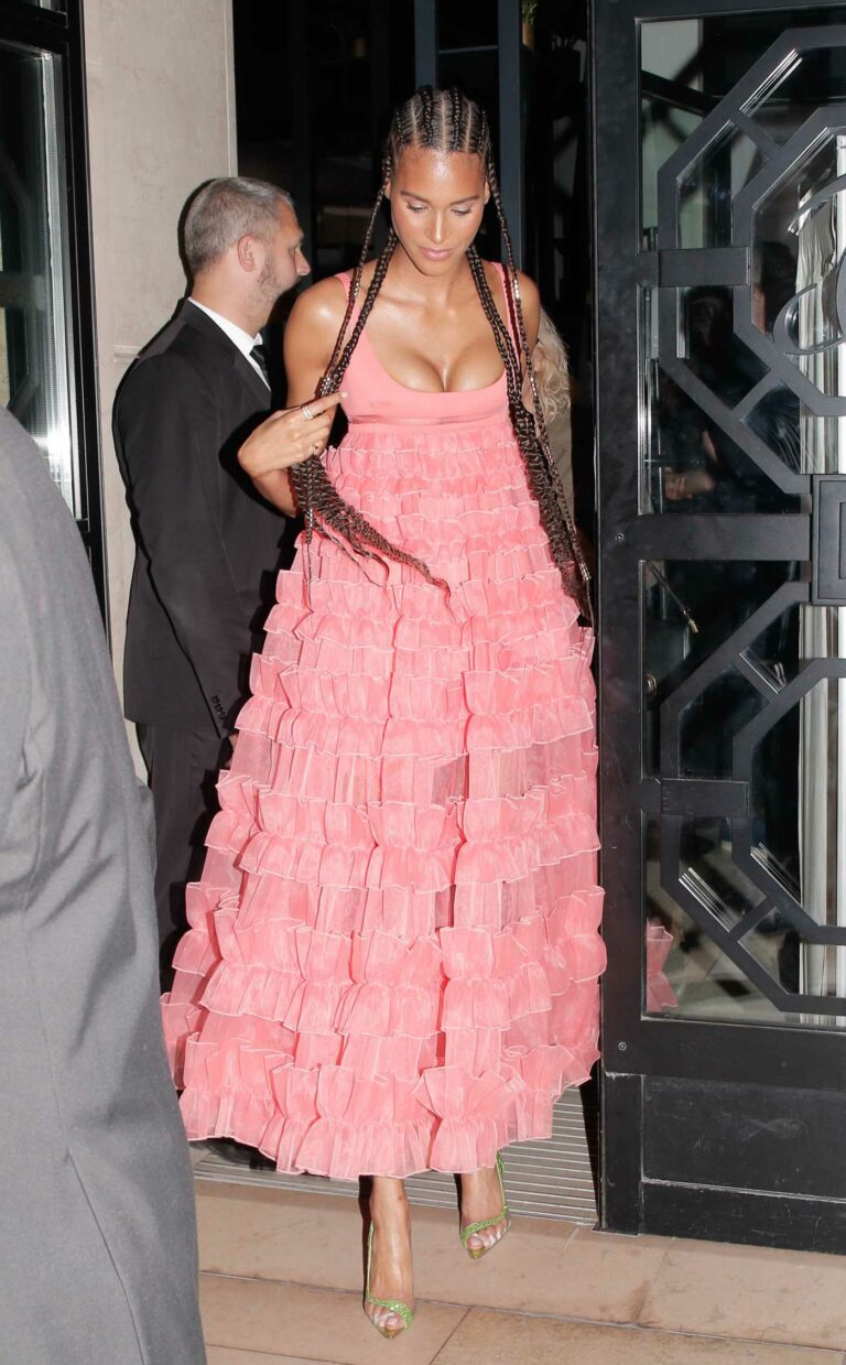 Cindy Bruna in a Pink Dress