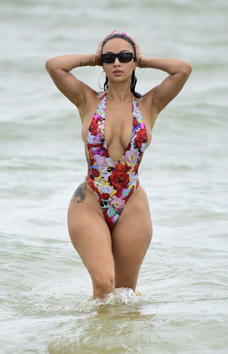 Draya Michele in a Floral Swimsuit