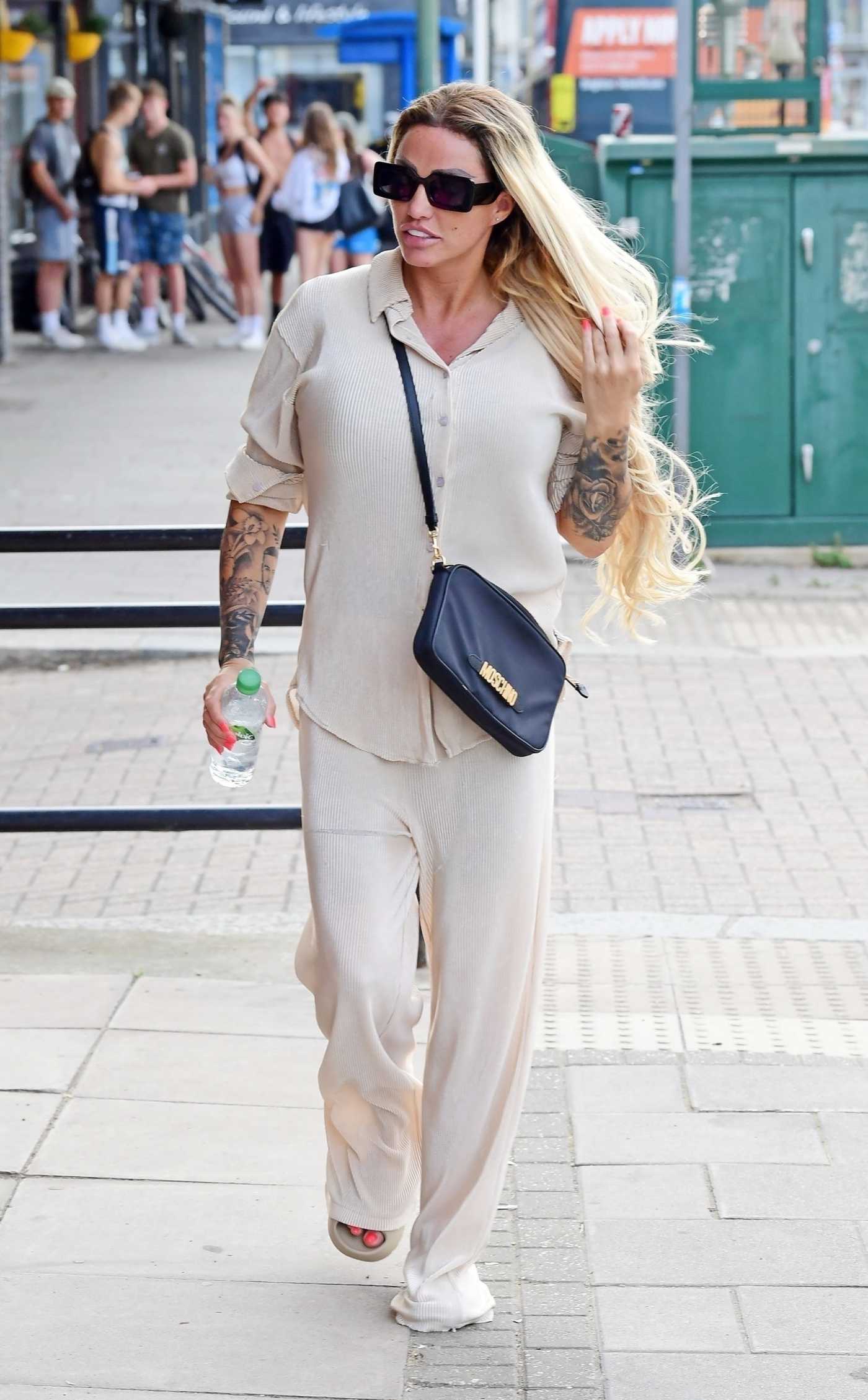 Katie Price in a Beige Pantsuit Was Seen Out in West Sussex 07/13/2022