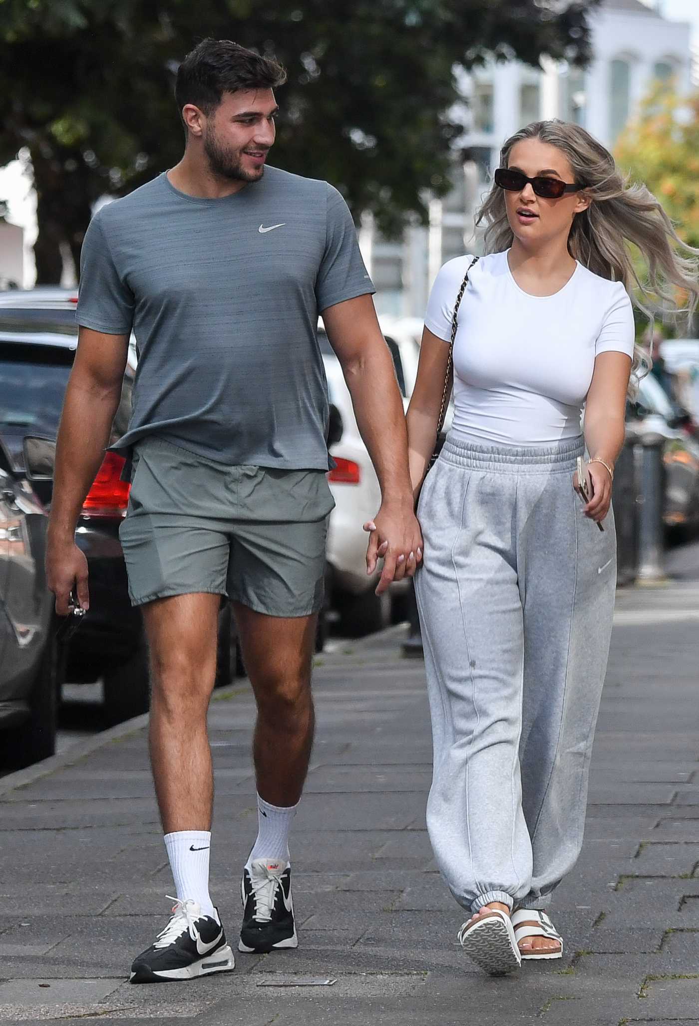 Molly-Mae Hague in a White Tee Was Seen Out with Tommy Fury in Cheshire 07/08/2022