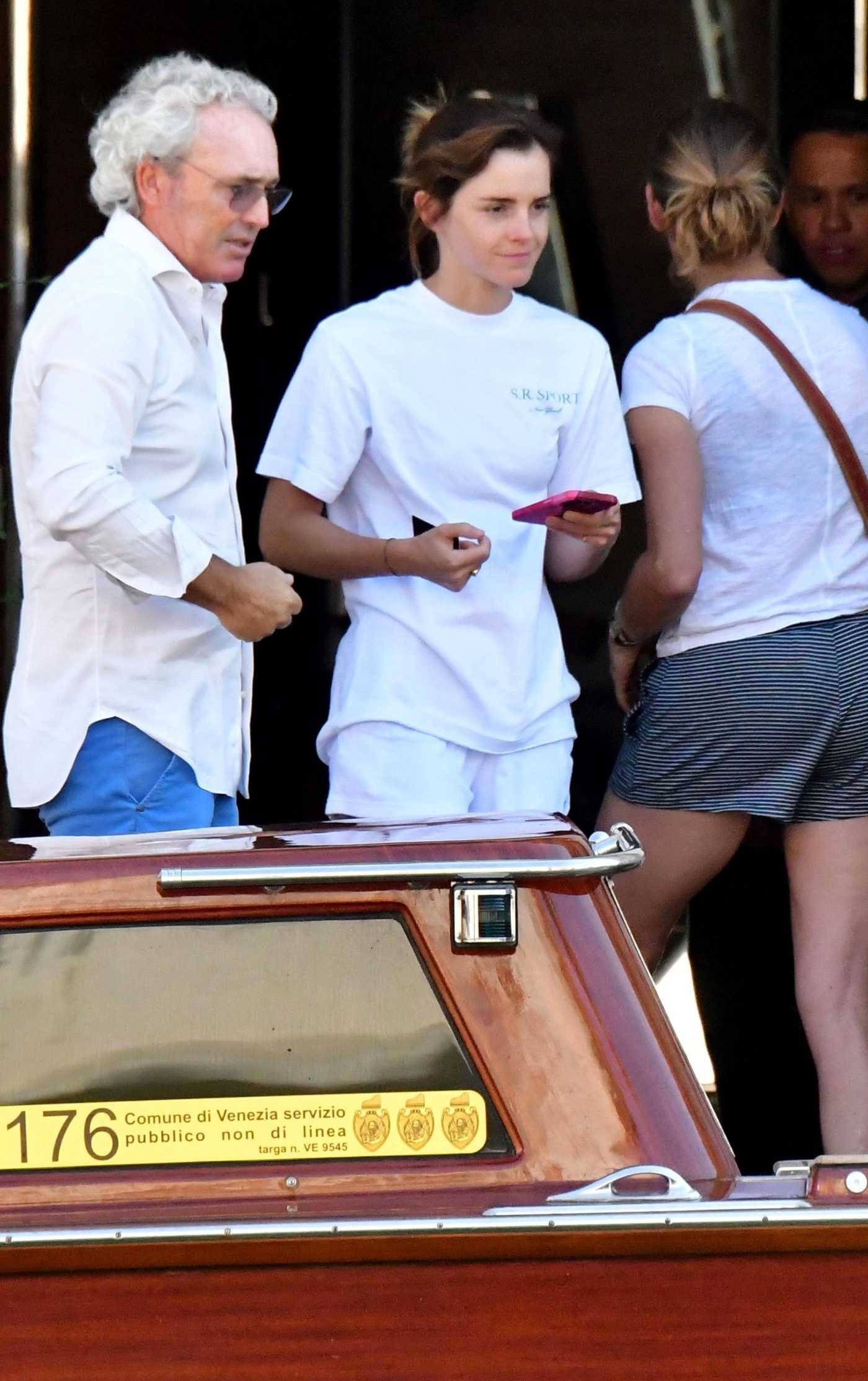 Emma Watson in a White Tee Leaves Her Hotel in Venice 08/22/2022