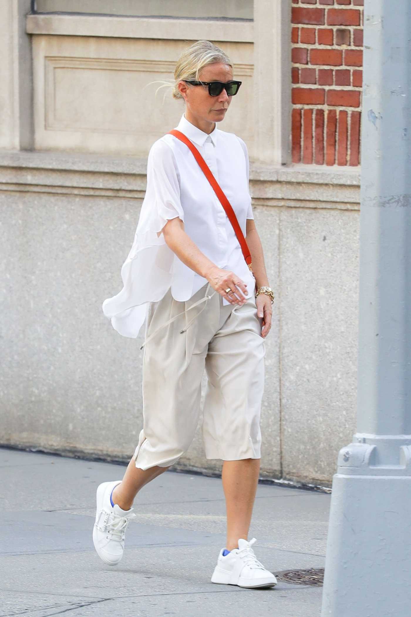 Gwyneth Paltrow in a White Blouse Was Spotted Out in New York City 08/09/2022