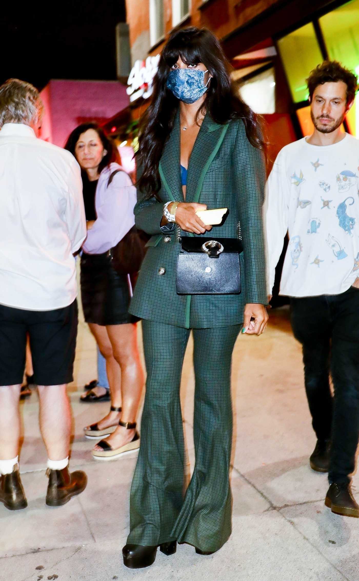 Jameela Jamil in a Green Pantsuit Leaves a Comedy Show at Largo at The Coronet in Los Angeles 08/21/2022