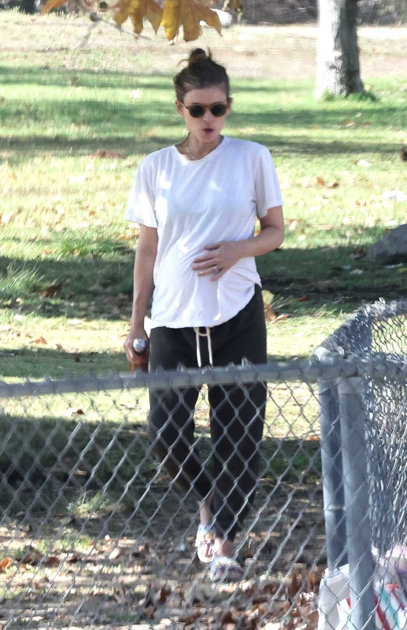 Kate Mara in a White Tee Goes to the Park in Los Angeles 08/26/2022