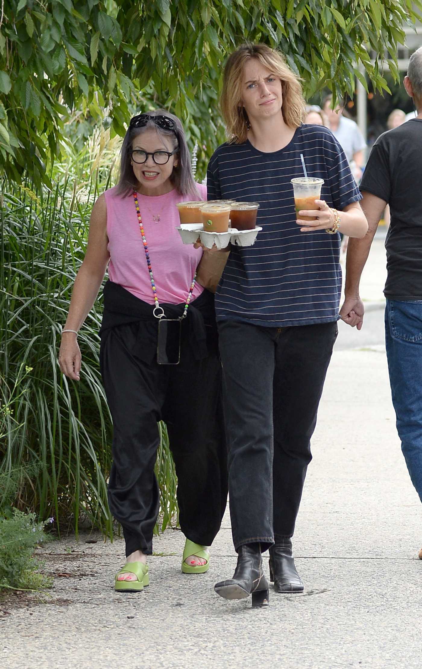 Maya Hawke in a Striped Tee Was Seen Out with a Friend in Woodstock 08/14/2022