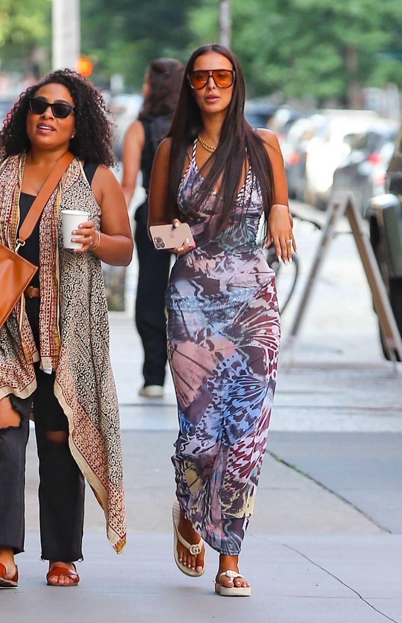 Maya Jama in a Patterned Dress Was Seen Out with Friends in New York City 08/25/2022