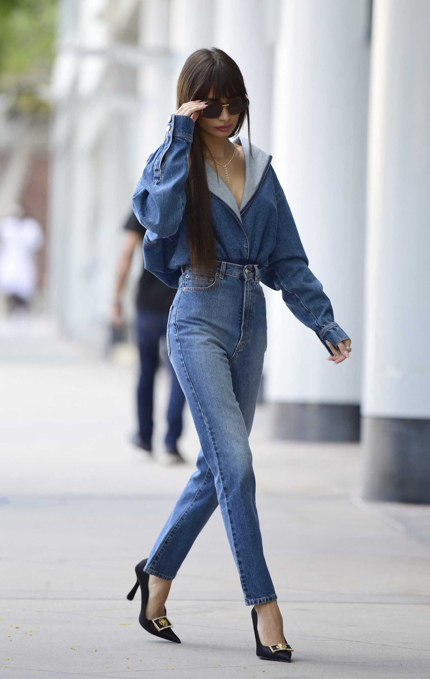 Pia Mia in a Denim Ensemble Was Seen Out in Westwood 08/16/2022