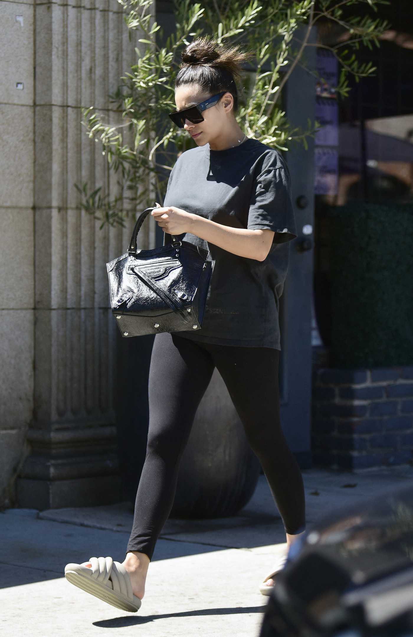 Shay Mitchell in a Black Tee Leaves a Skincare Clinic in Los Angeles 08/12/2022