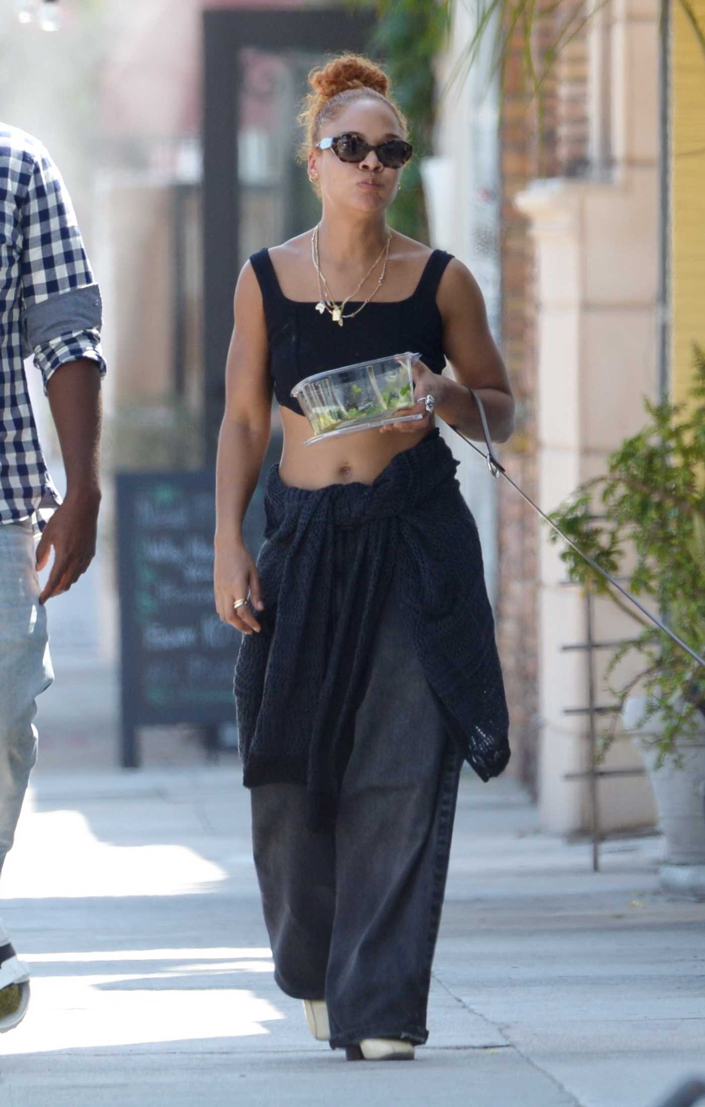 Tessa Thompson in a Black Top Goes Shopping for Home Goods in Los Angeles 08/18/2022