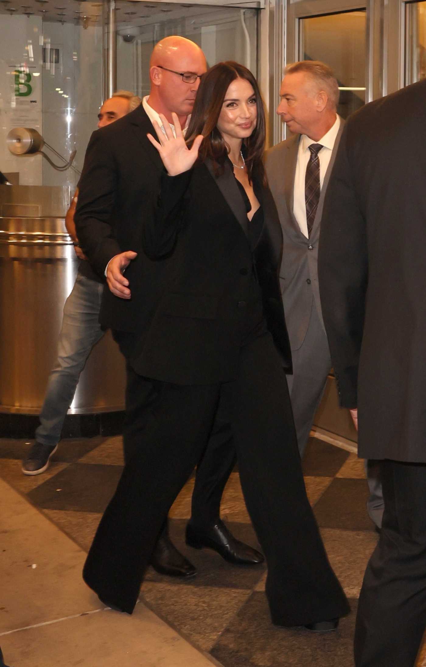 Ana de Armas in a Black Pantsuit Greets Fans Outside the Paris Theater in New York City 09/17/2022