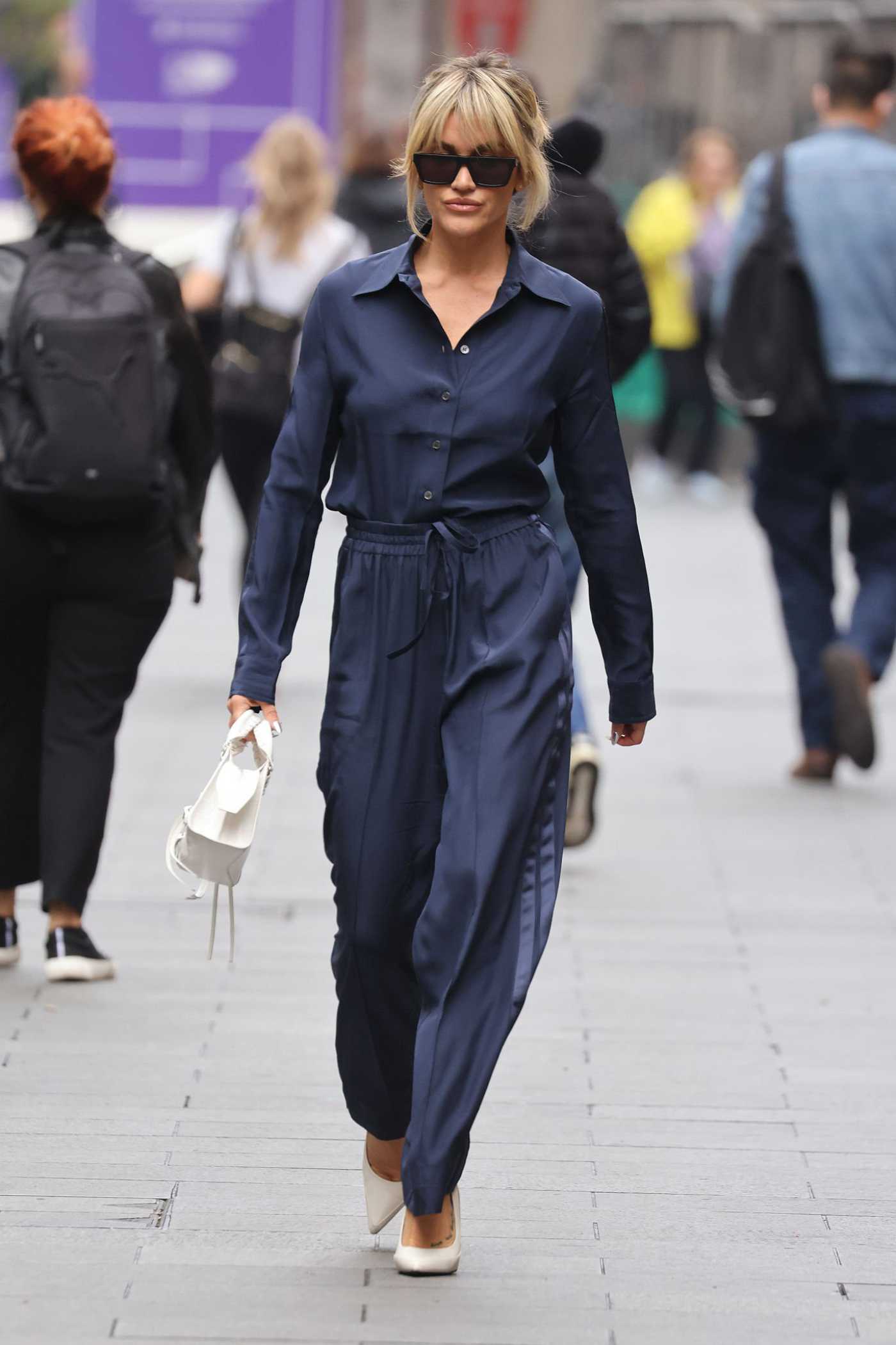 Ashley Roberts in a Black Leather Blazer Arrives at the Heart Radio in