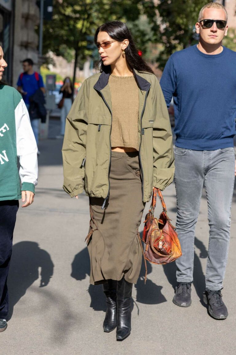 Bella Hadid in an Olive Jacket