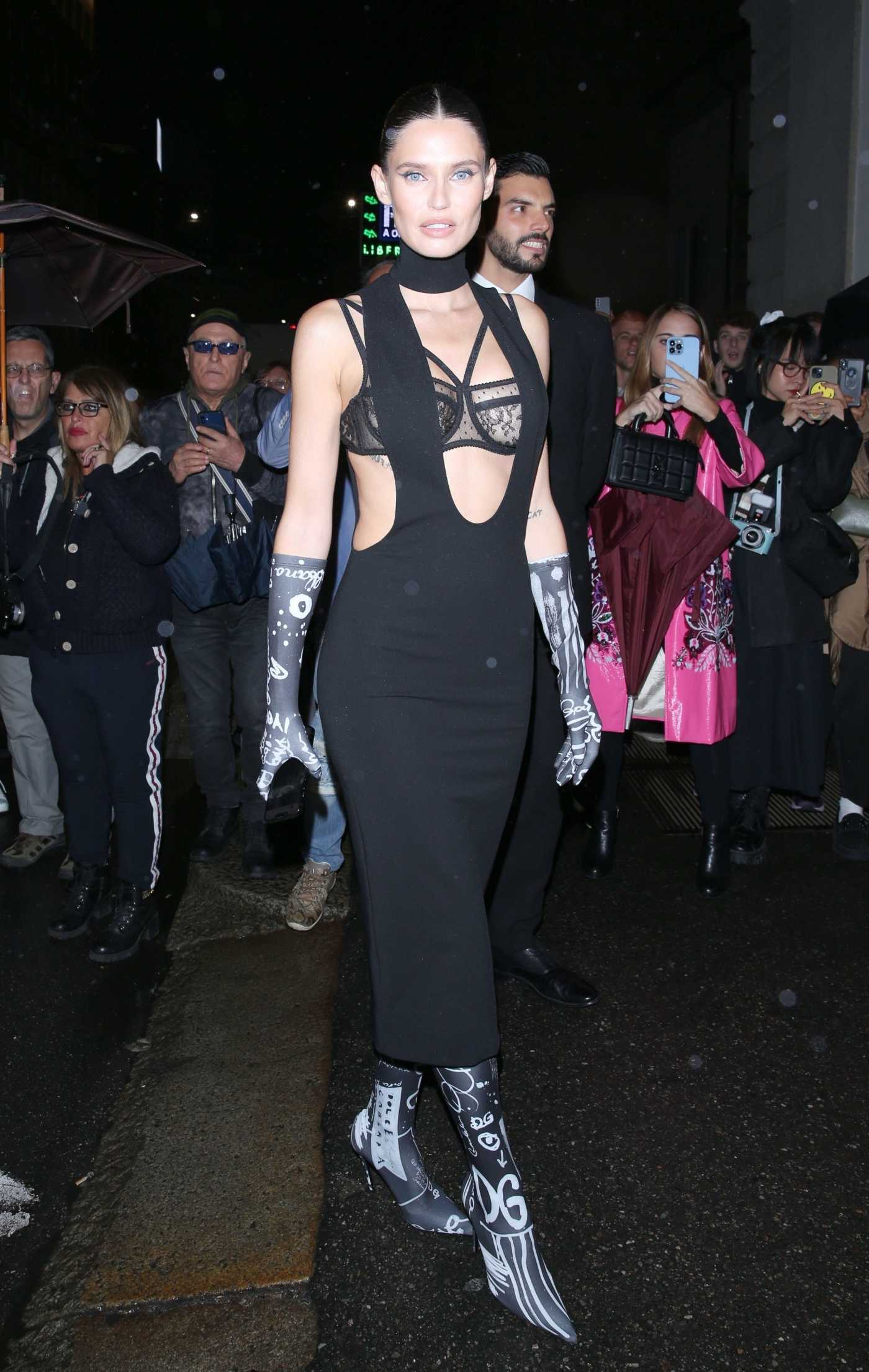 Bianca Balti in a Black Dress Arrives at Kim Kardashians Private D&G Dinner Party During 2022 Milan Fashion Week in Milan 09/24/2022