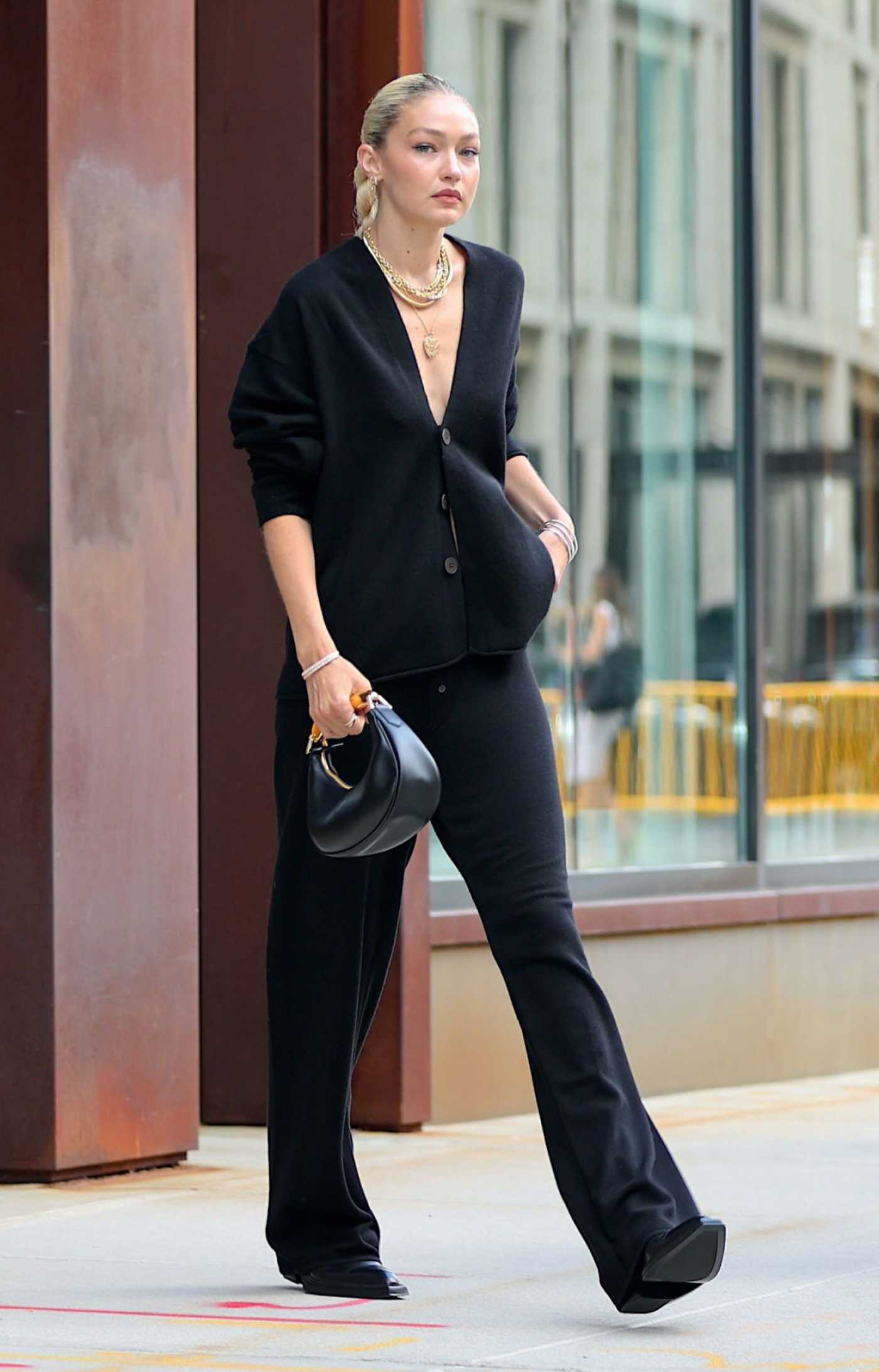 Gigi Hadid in a Black Cardigan Was Seen Out in New York City 09/08/2022