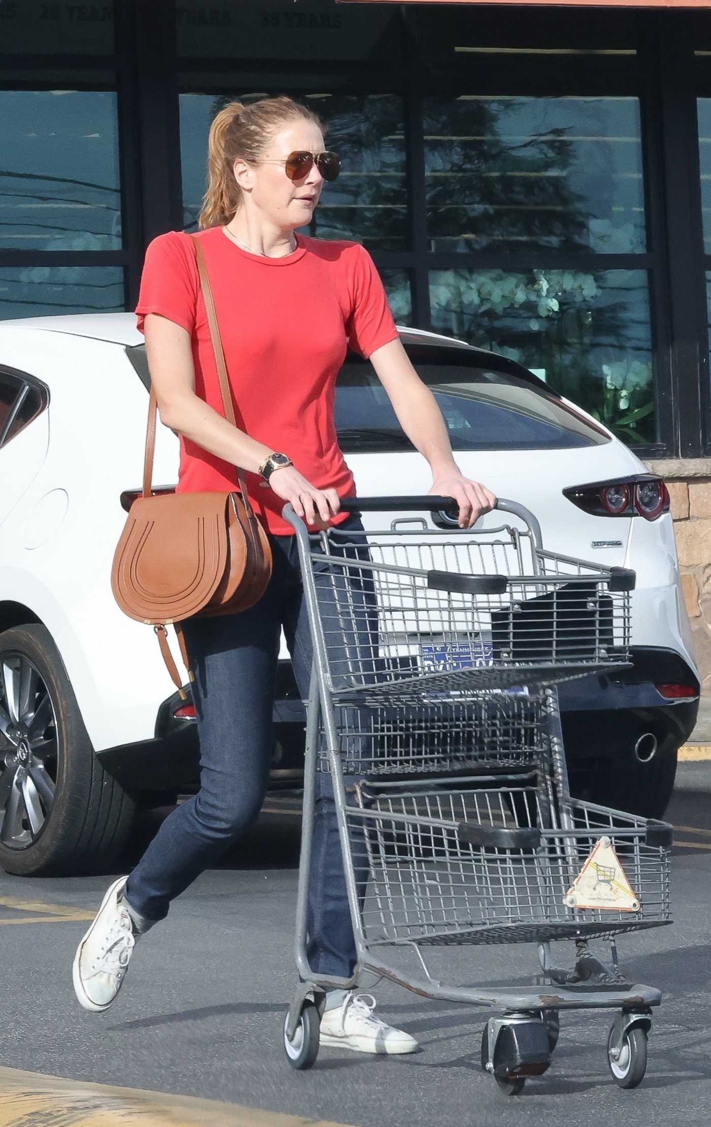 Anna Osceola in a Red Tee Leaves Gelson's in Los Feliz 10/28/2022