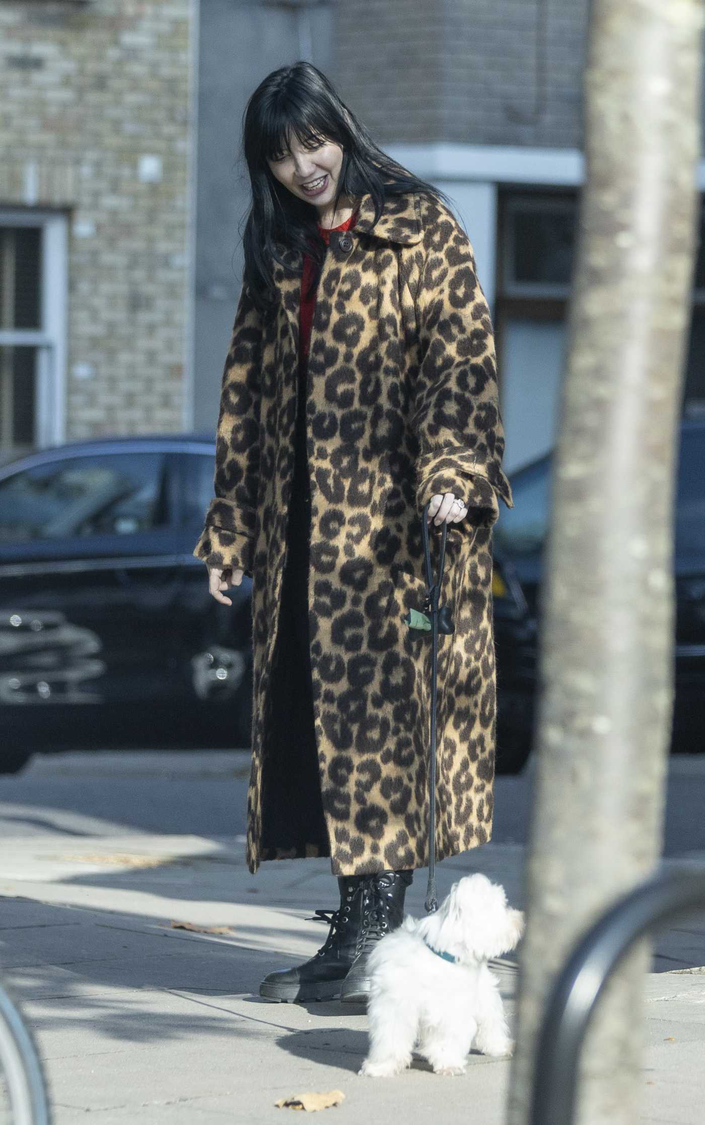 Daisy Lowe in an Animal Print Coat Was Seen whilst Strolling with Her Dog in Primrose Hill in London 10/13/2022