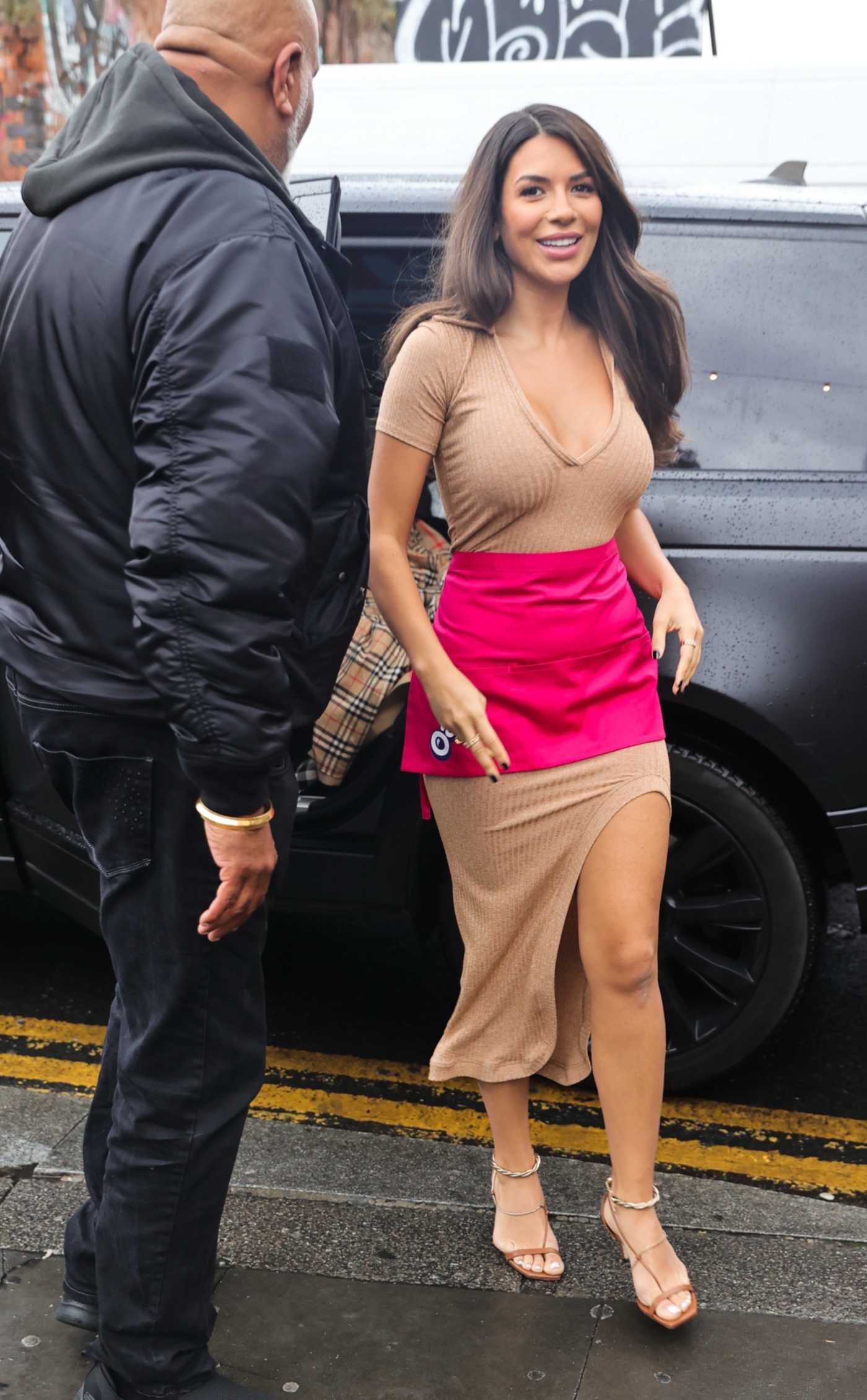 Ekin-Su Cülcüloğlu in a Beige Dress Was Seen Out in London 10/20/2022