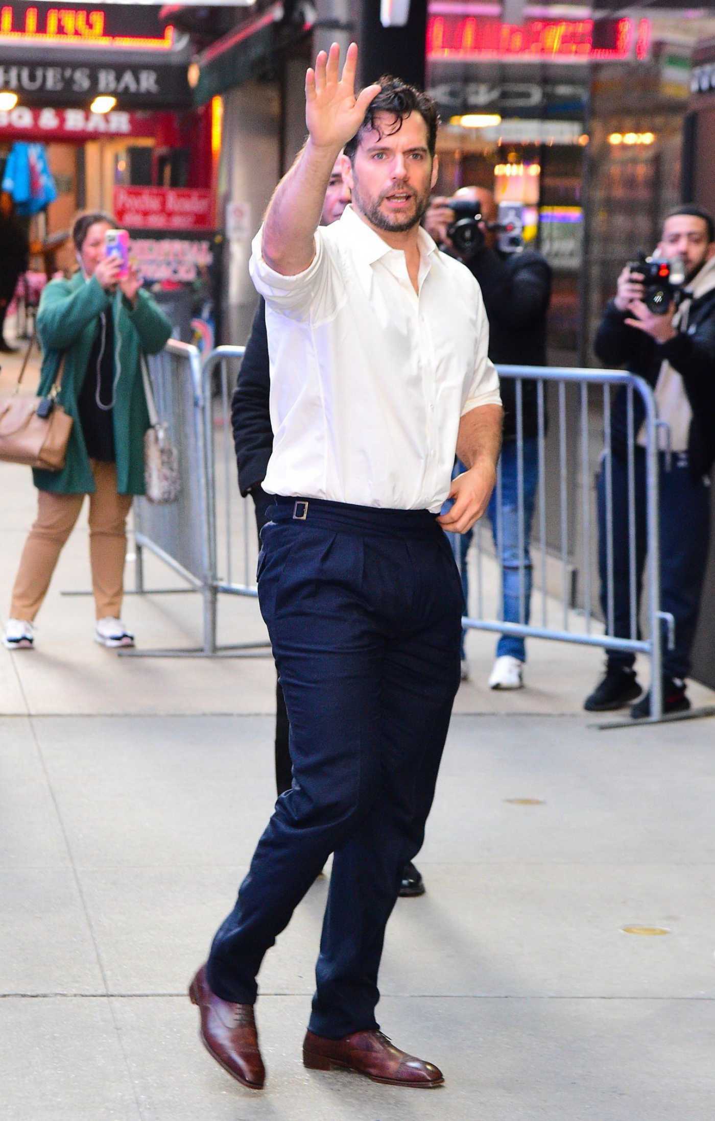 Henry Cavill in a White Shirt Arrives at Good Morning America in New York 10/28/2022